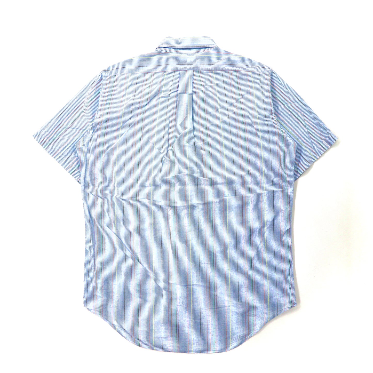 Polo by Ralph Lauren 半袖ボタンダウンシャツ L ブルー ストライプ  コットン シアサッカー スモールポニー刺繍
