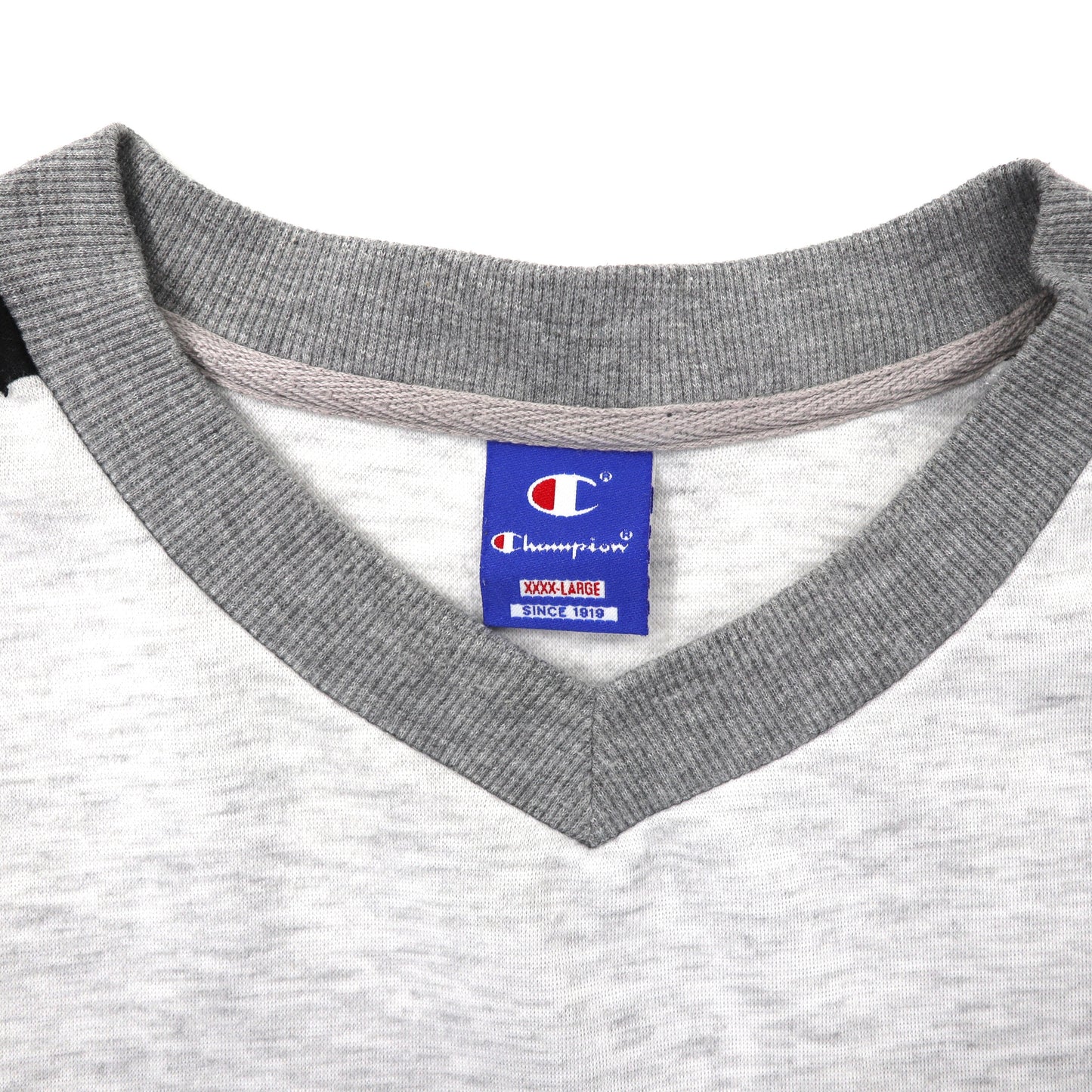 Champion Vネックスウェット 4XL グレー コットン ビッグサイズ スクリプトロゴ 90年代