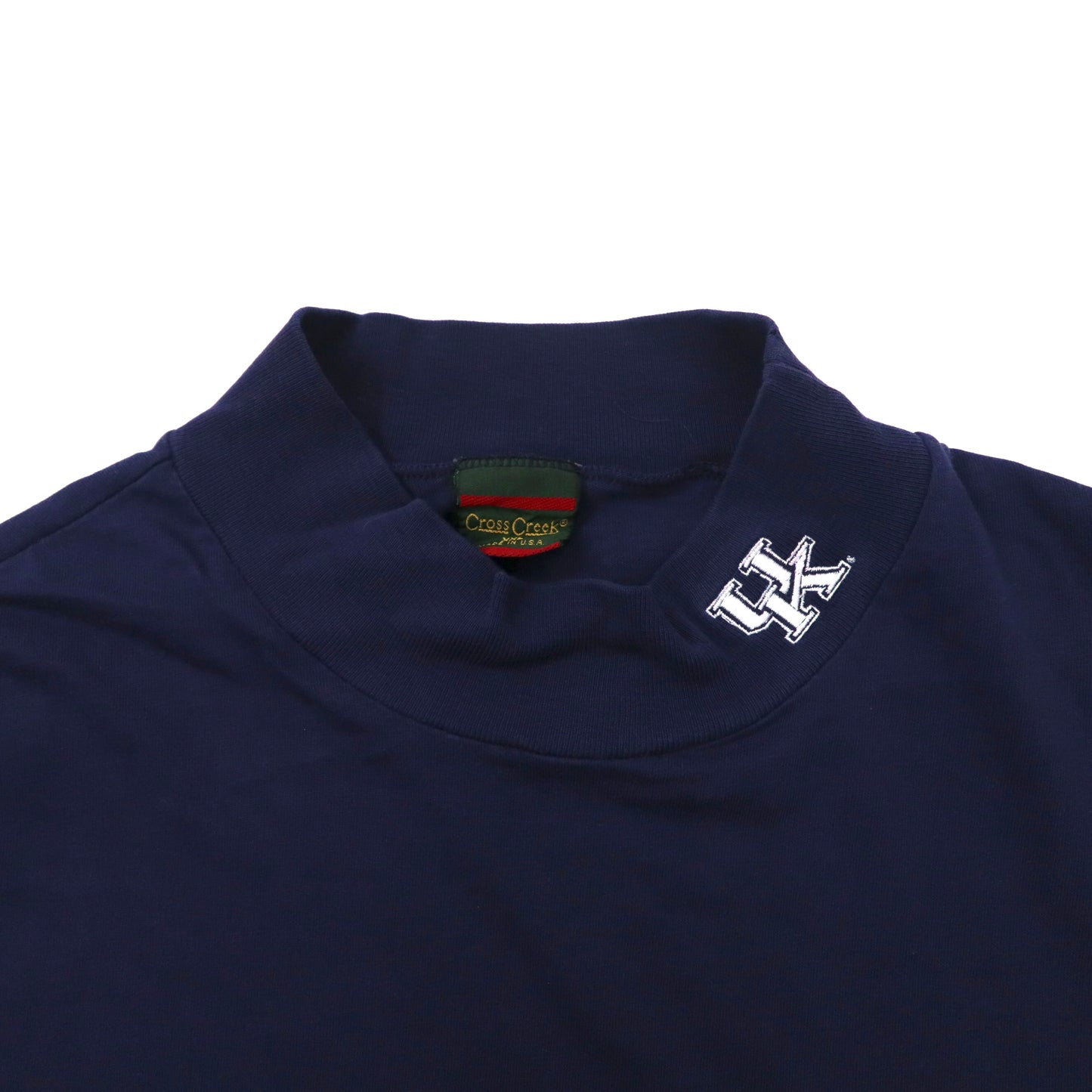 USA製 Cross Creek ハイネック ロングスリーブTシャツ XXL ネイビー コットン カレッジ刺繍 ビッグサイズ