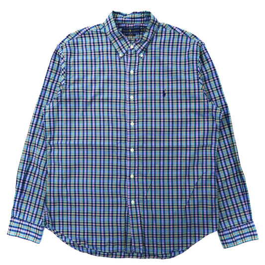 RALPH LAUREN ボタンダウンシャツ XL ブルー チェック コットン SLIM FIT スモールポニー刺繍