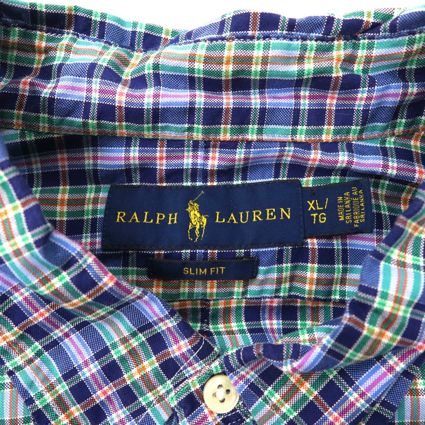 RALPH LAUREN ボタンダウンシャツ XL ブルー チェック コットン SLIM FIT スモールポニー刺繍