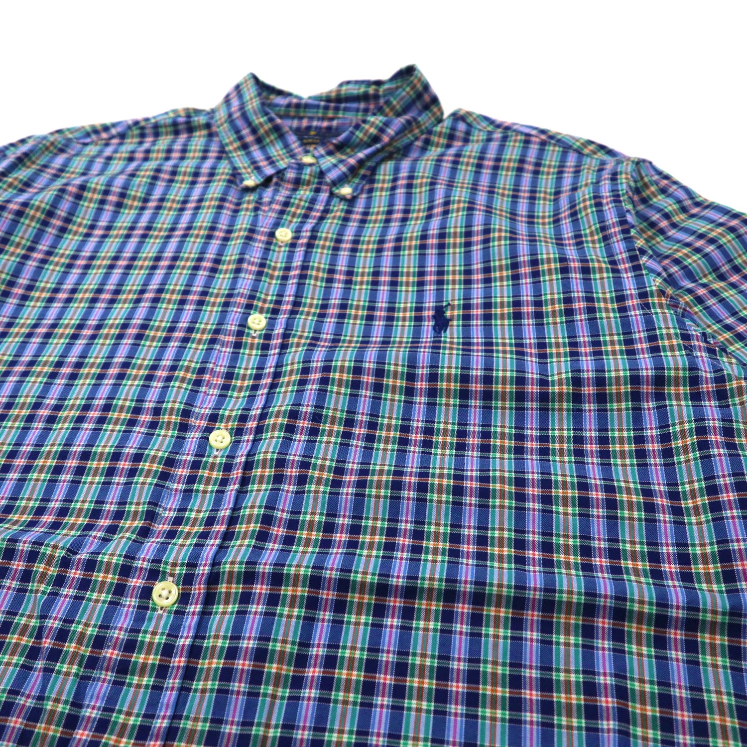 RALPH LAUREN ボタンダウンシャツ XL ブルー チェック コットン SLIM 