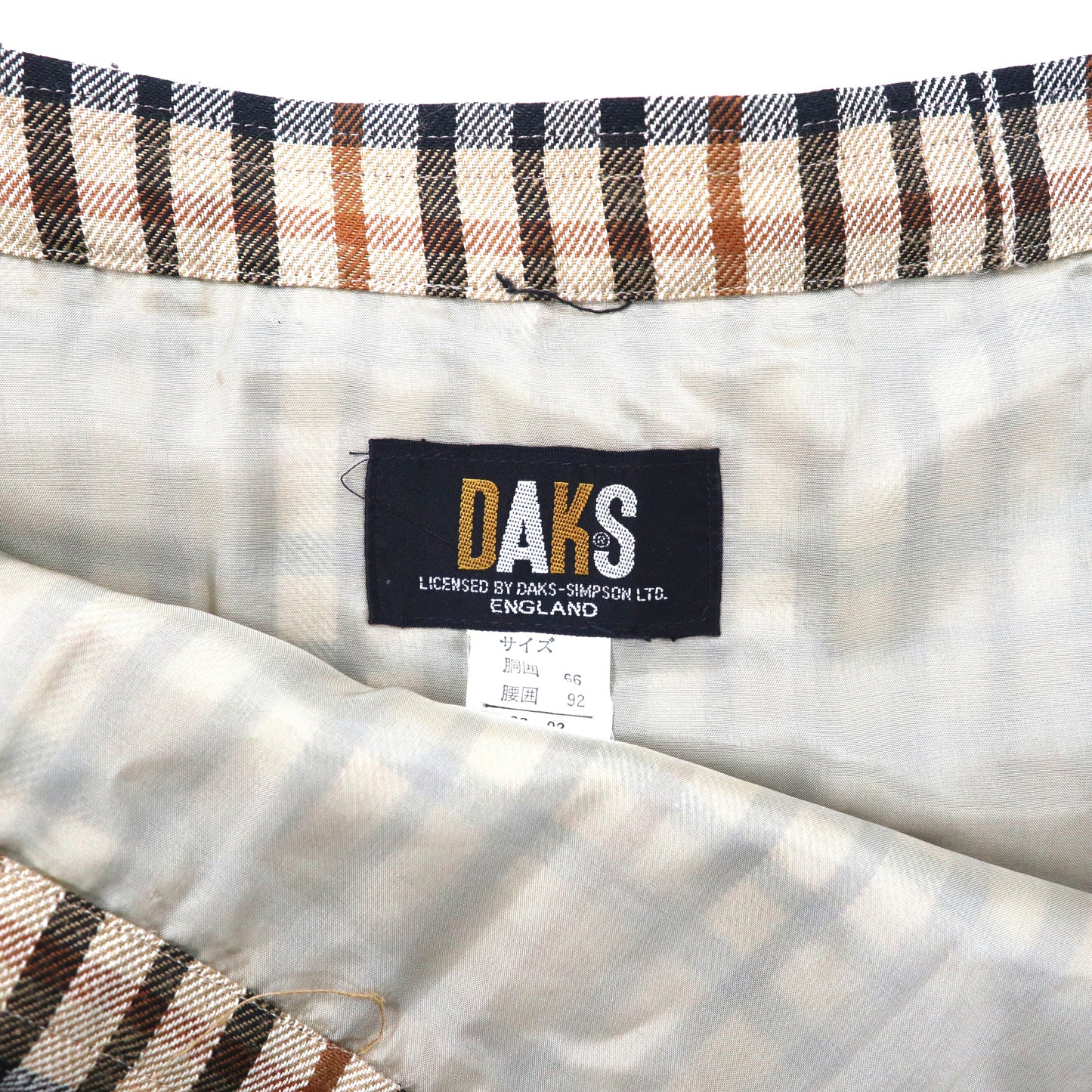 DAKS ボックスプリーツスカート 66-92 ベージュ チェック ウール オールド 日本製
