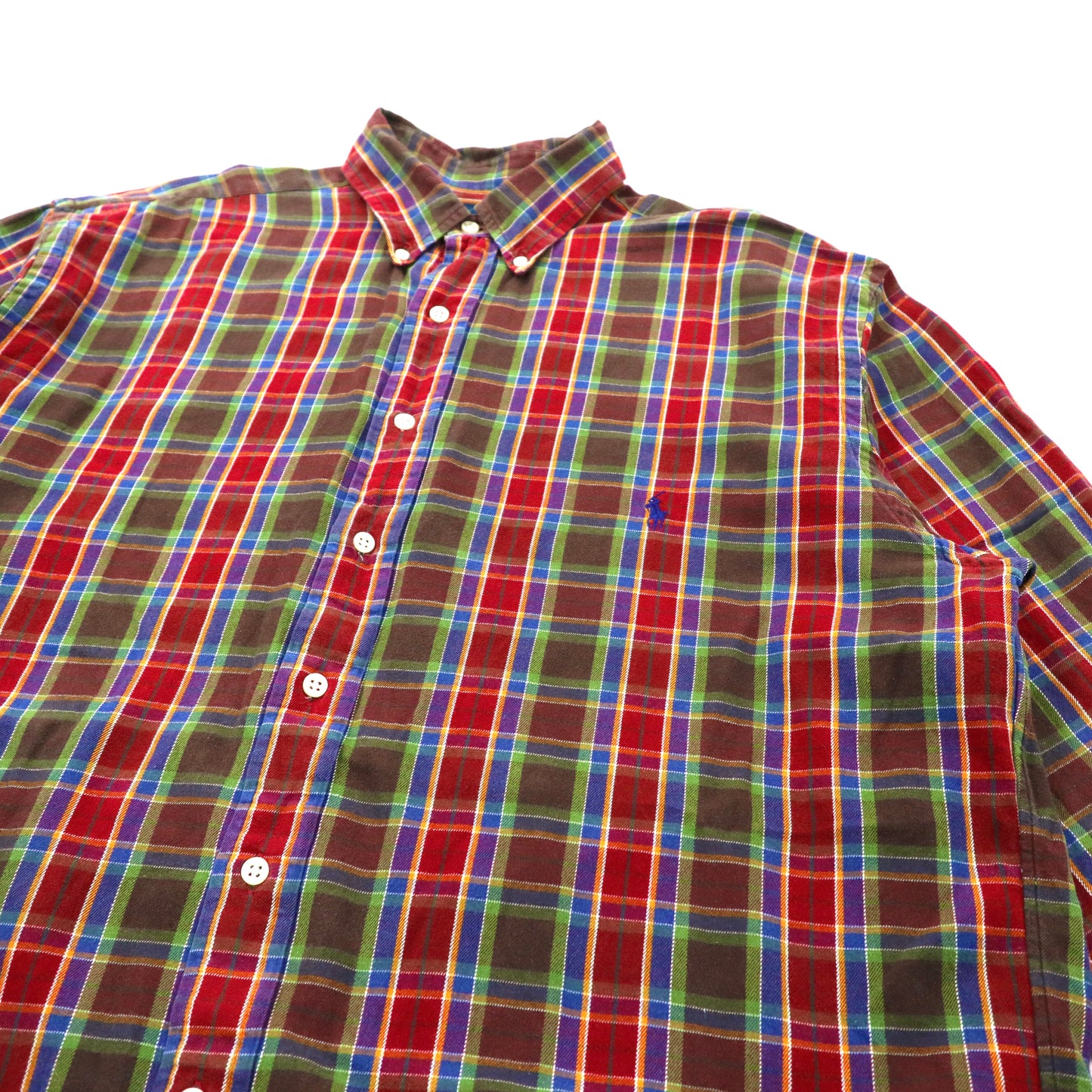 Ralph Lauren ビッグサイズ ボタンダウンシャツ LT レッド チェック コットン ワンポイントロゴ刺繍