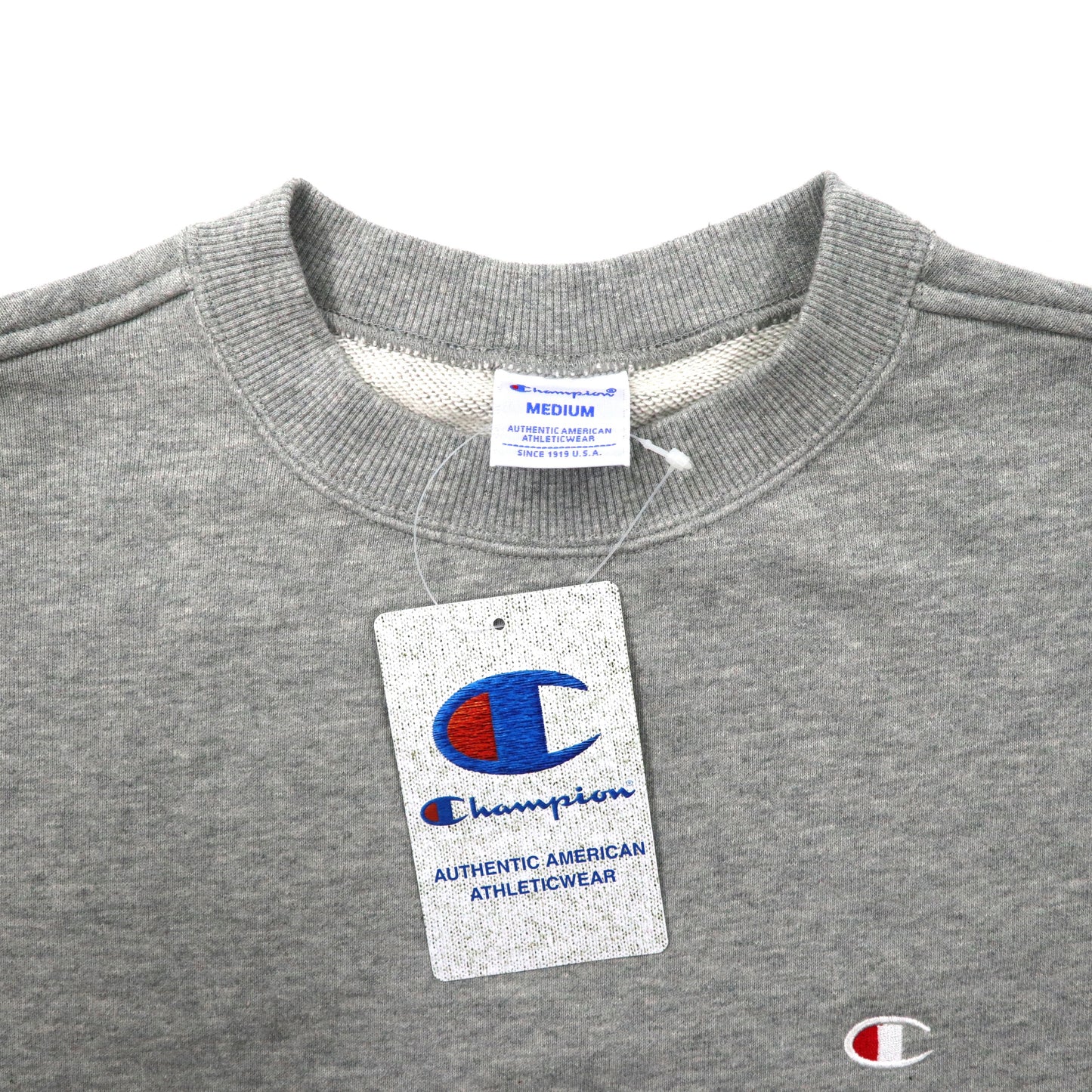 Champion クルーネックスウェットシャツ M グレー コットン ワンポイントロゴ刺繍 C3-Q001 未使用品