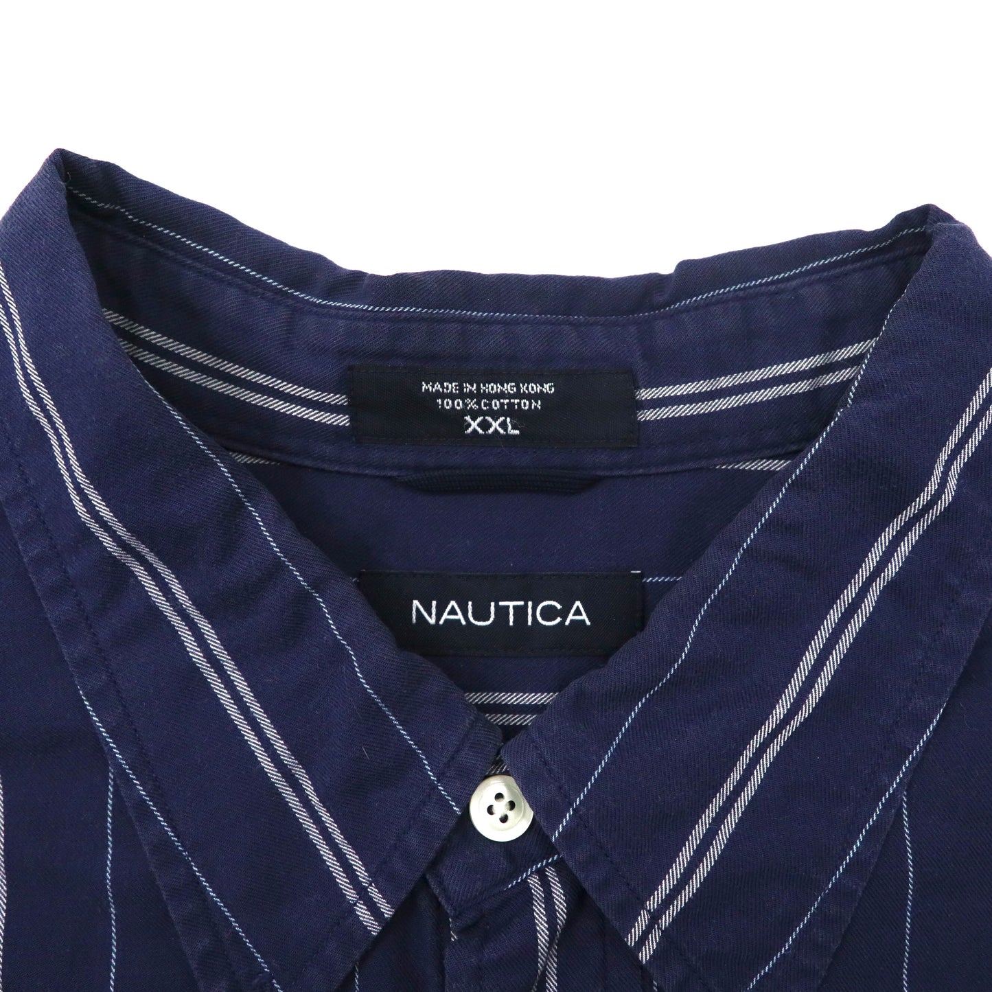 NAUTICA ビッグサイズ ボタンダウンシャツ XXL ネイビー ストライプ コットン