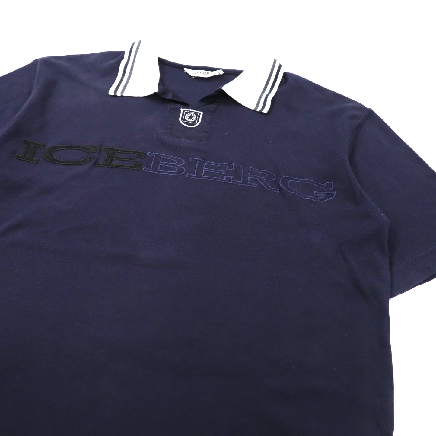 ICEBERG ビッグロゴ ポロシャツ L ネイビー コットン イタリア製