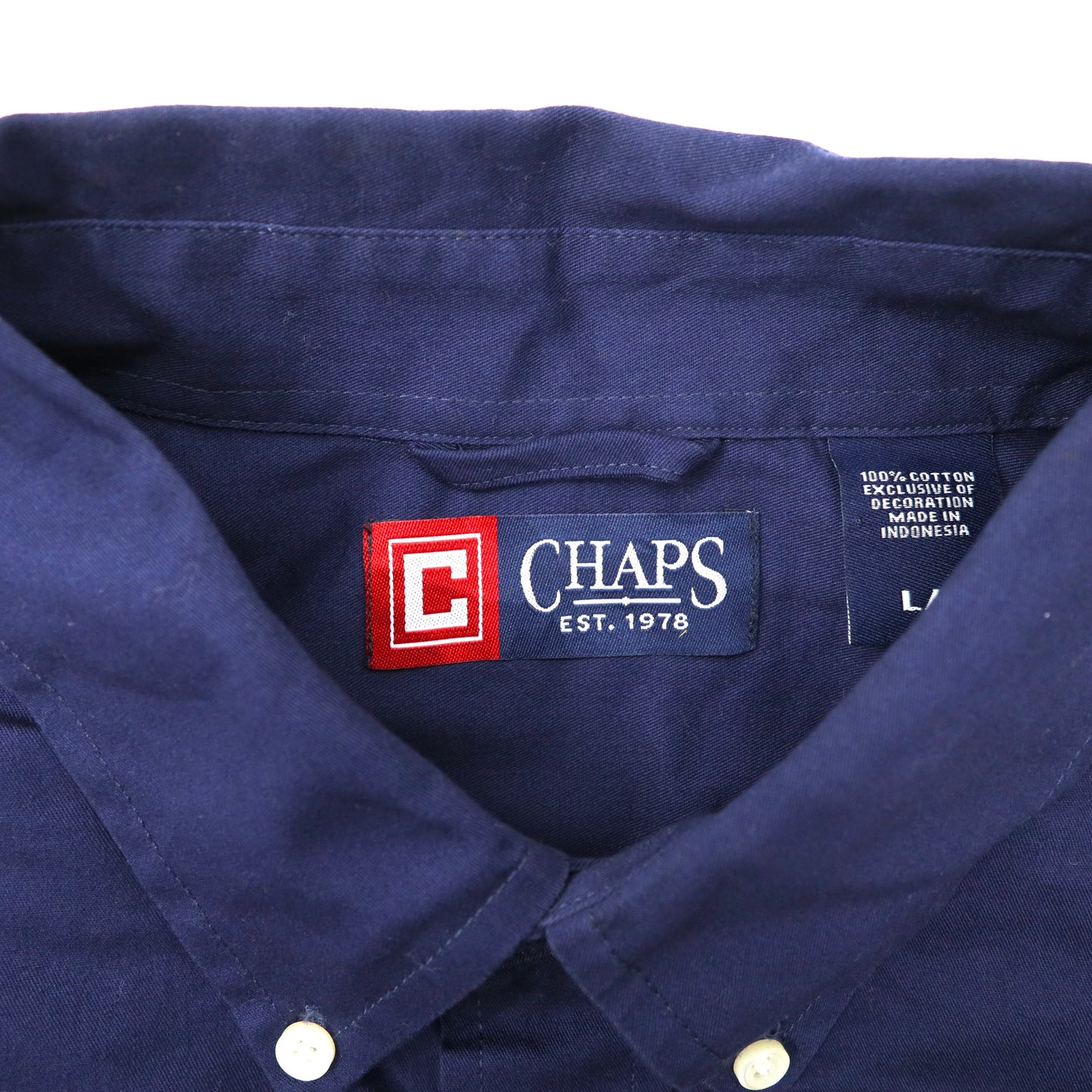 CHAPS ボタンダウンシャツ L ネイビー コットン ワンポイントロゴ刺繍 エルボーパッチ
