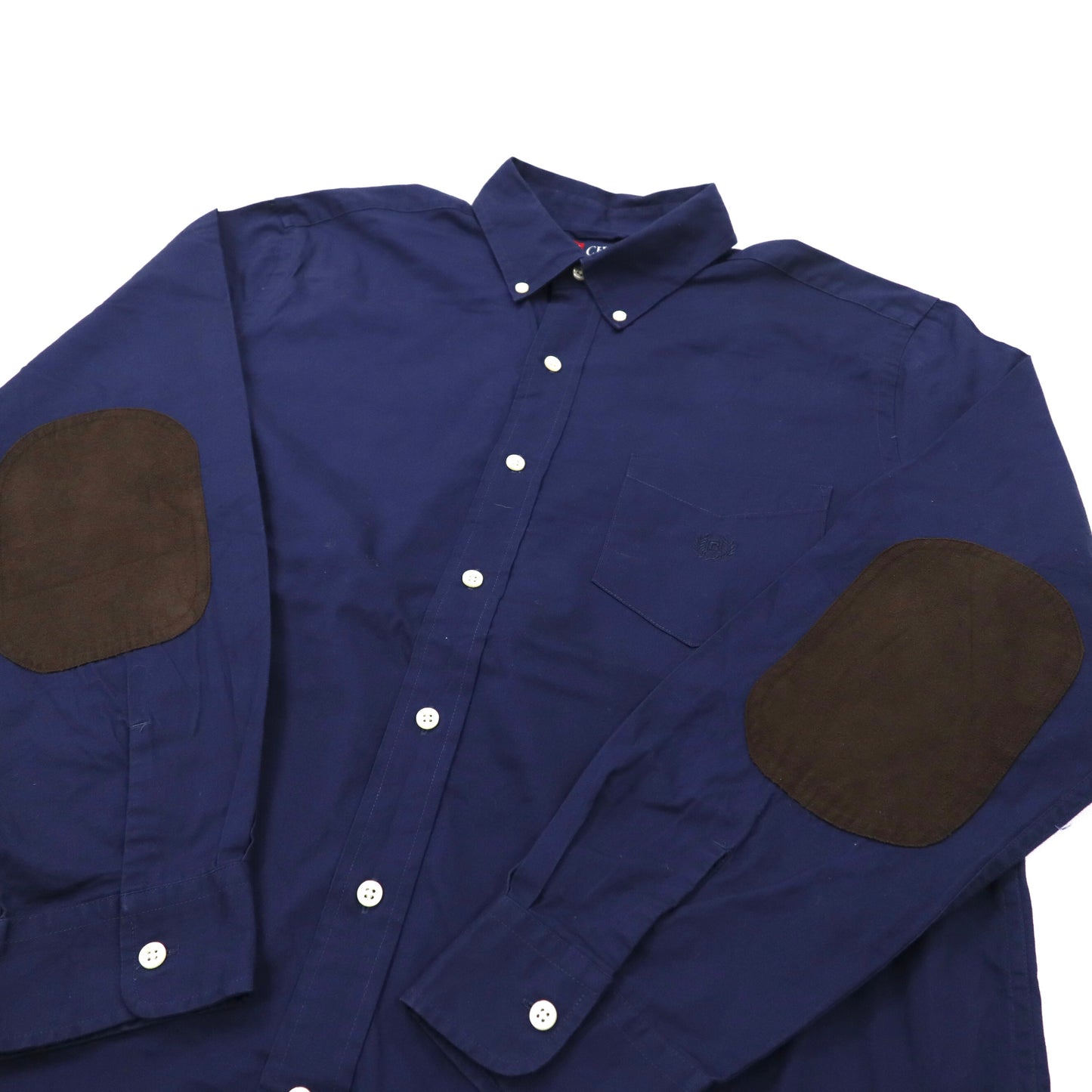 CHAPS ボタンダウンシャツ L ネイビー コットン ワンポイントロゴ刺繍 エルボーパッチ