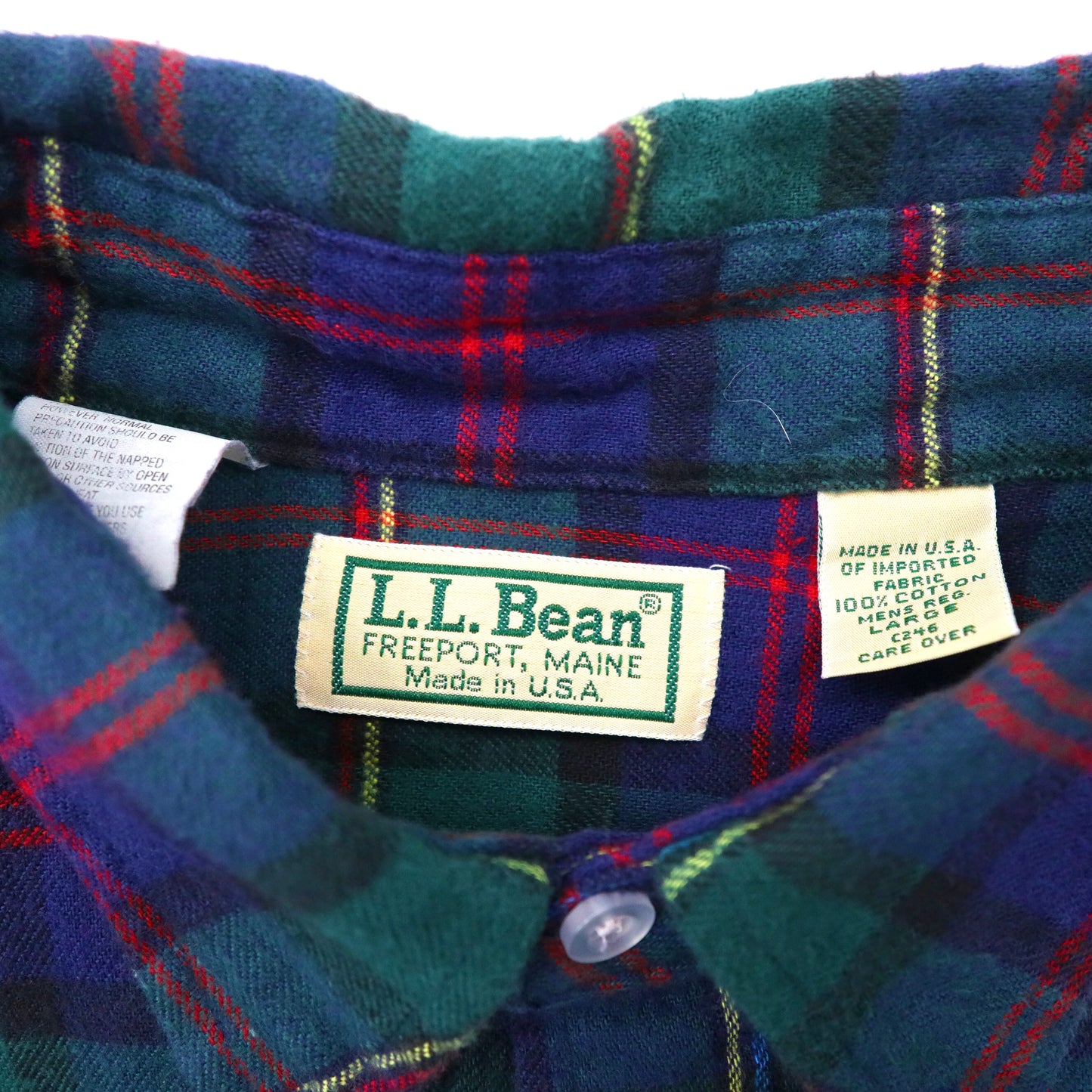 L.L.Bean タータンチェック ボタンダウンシャツ L グリーン コットン 90年代 USA製