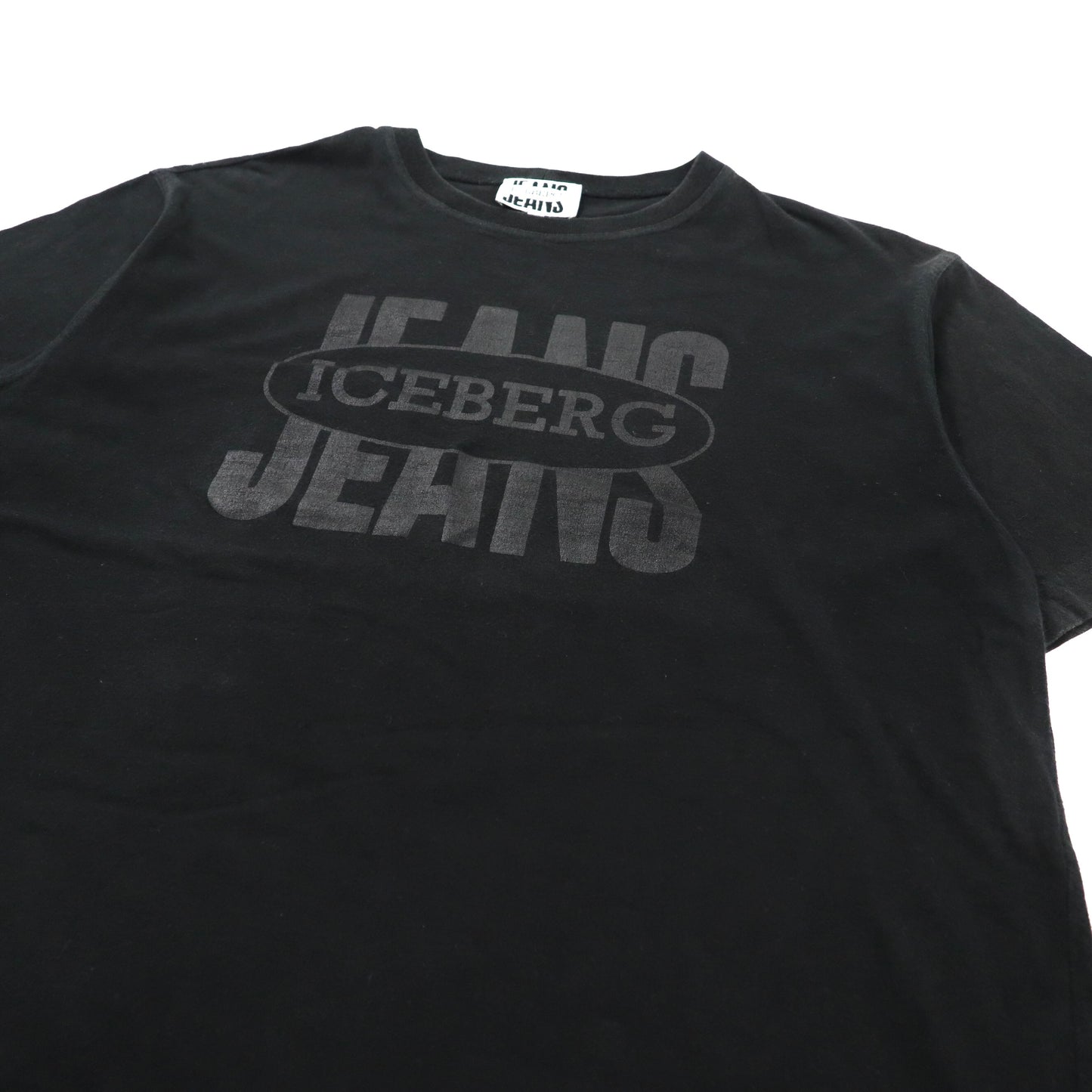 ICEBERG JEANS ビッグロゴプリントTシャツ L ブラック コットン イタリア製