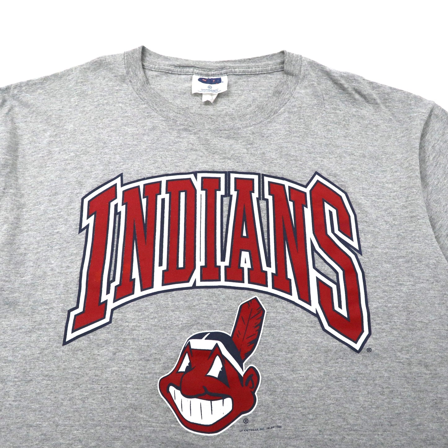 MLB BASEBALL PRINT T-SHIRT ビッグサイズ プリントTシャツ XL グレー コットン INDIANS インディアンス CSA 90年代 メキシコ製