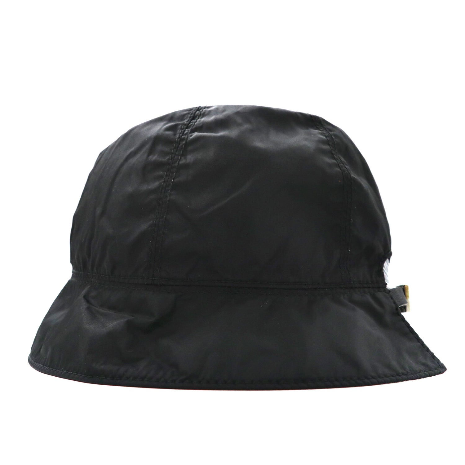 PRADA Bucket Hat S Black Nylon Logo Embroidery Leather Belt