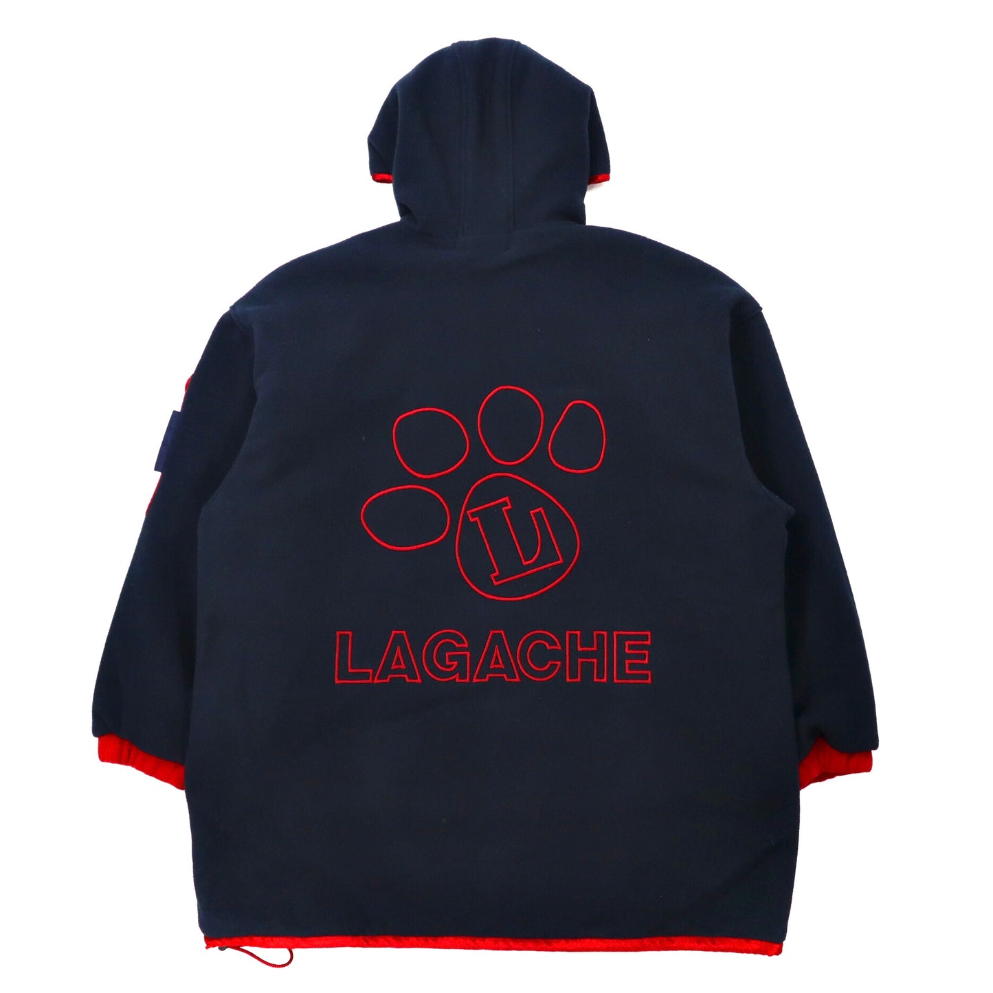 LAGACHE ビッグサイズ フリースパーカー 50 ネイビー ポリエステル バックロゴ刺繍 犬ワッペン 80年代 日本製