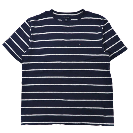 日本然リトテ-古着オンライン-TOMMY HILFIGER ビッグサイズ ボーダーTシャツ XXL ネイビー コットン ワンポイントロゴ-