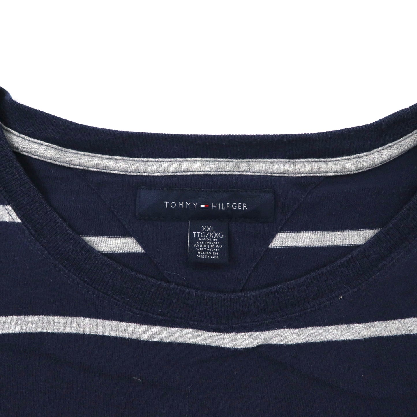 TOMMY HILFIGER ビッグサイズ ボーダーTシャツ XXL ネイビー コットン ワンポイントロゴ