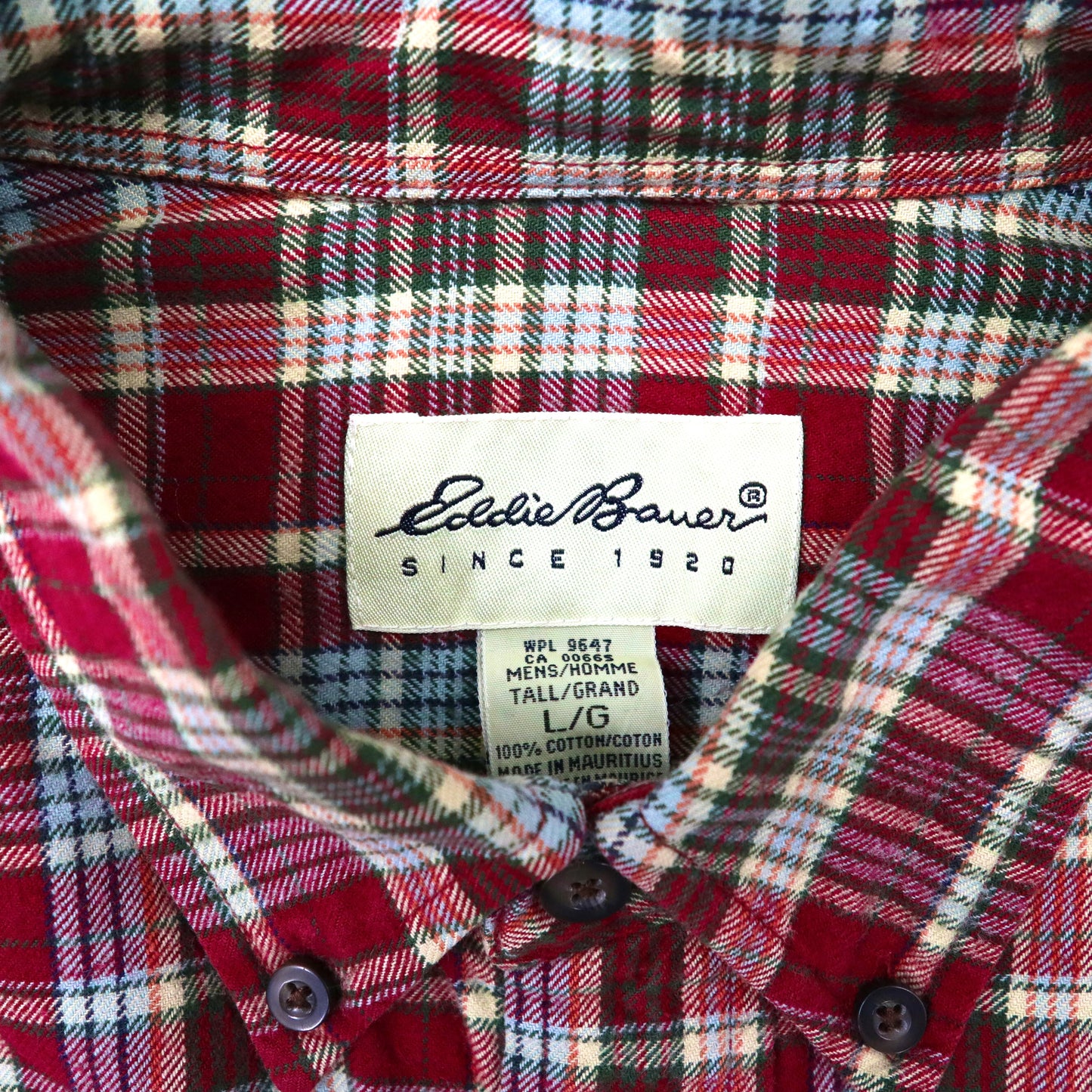 Eddie Bauer ボタンダウンシャツ L レッド チェック コットン 90年代