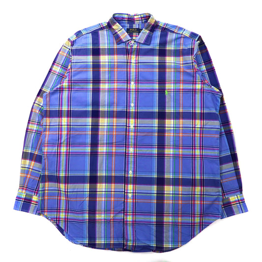 POLO RALPH LAUREN ビッグサイズ チェックシャツ XLT ブルー コットン スモールポニー刺繍