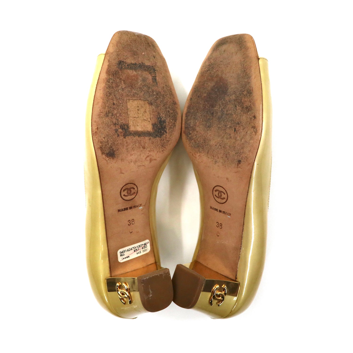 CHANEL Open toe Pumps US7 Gold Enamel G26424 Italian MADE – 日本然