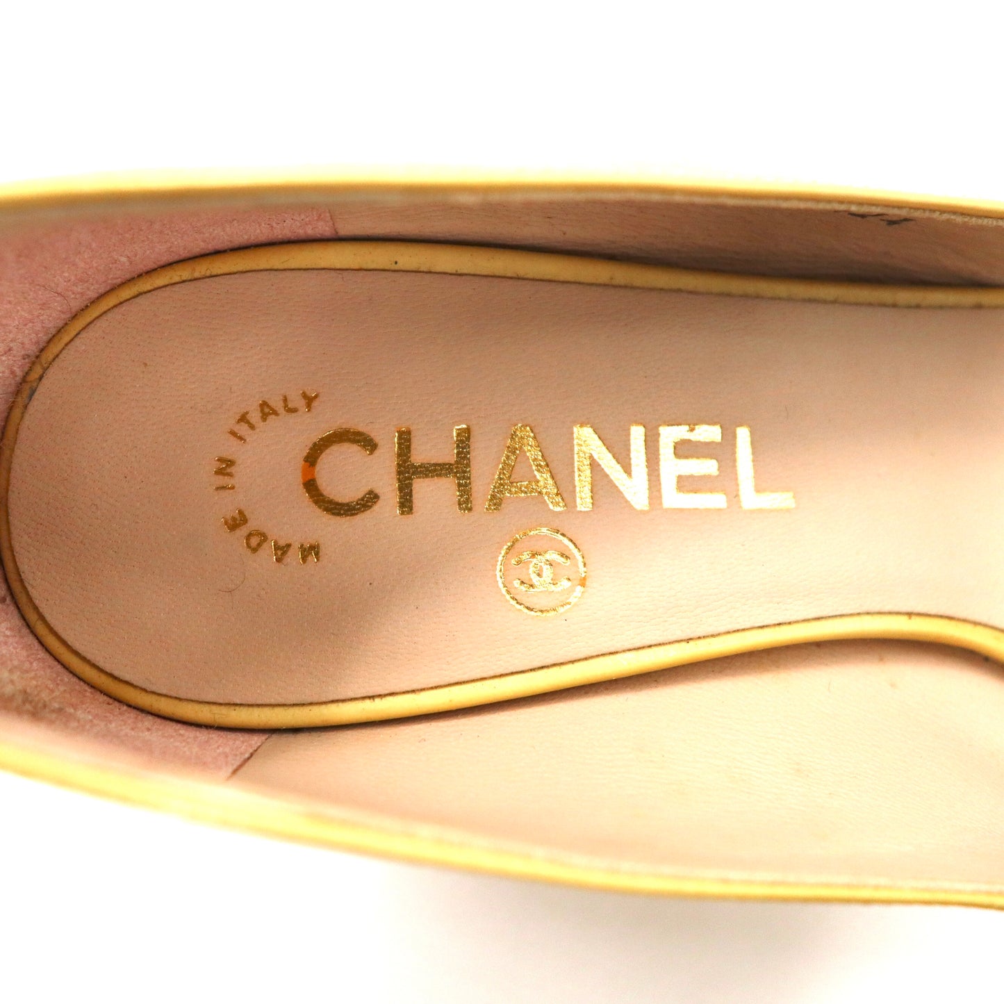 CHANEL Open toe Pumps US7 Gold Enamel G26424 Italian MADE – 日本然