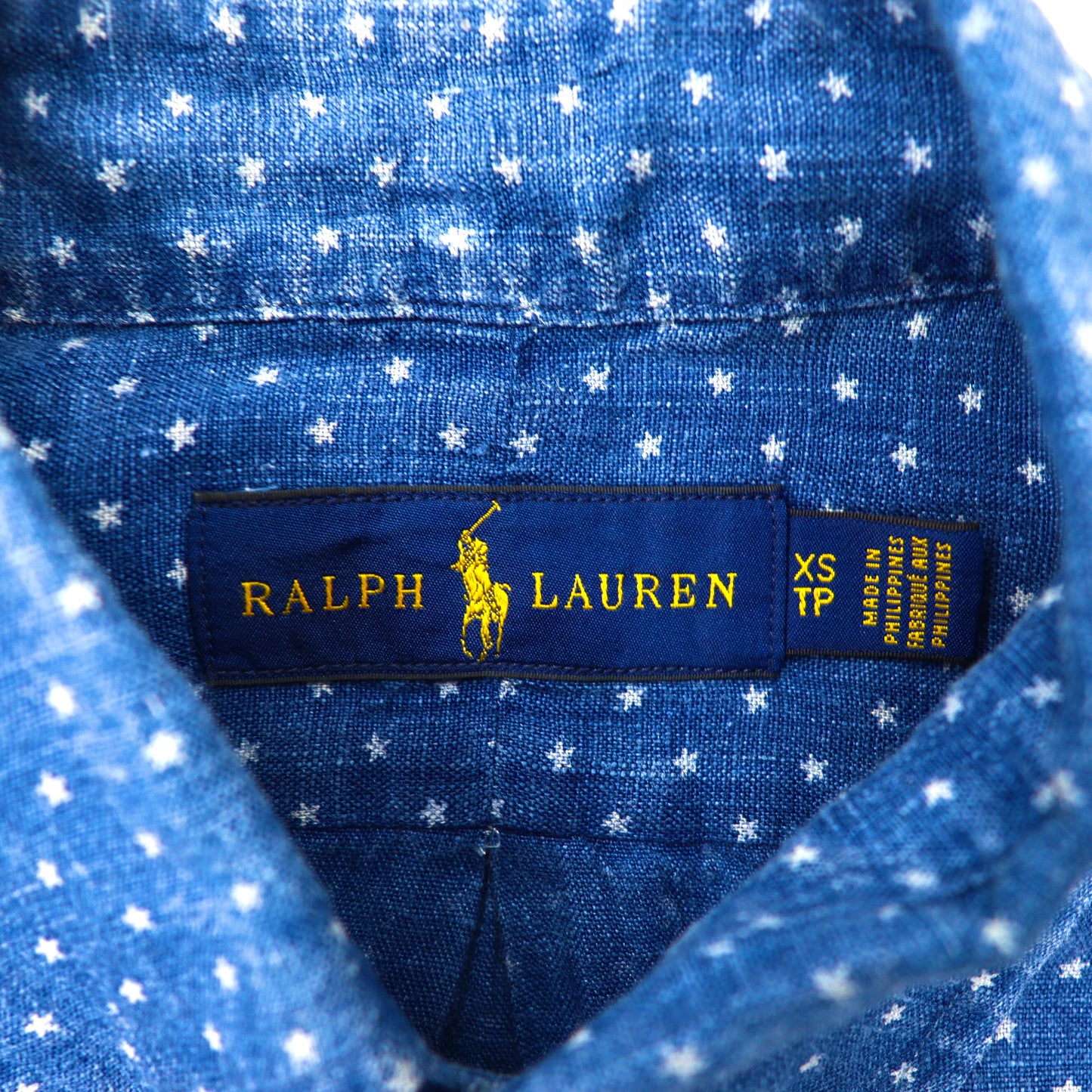RALPH  LAUREN ボタンダウンシャツ XS ブルー リネン 総柄 星柄