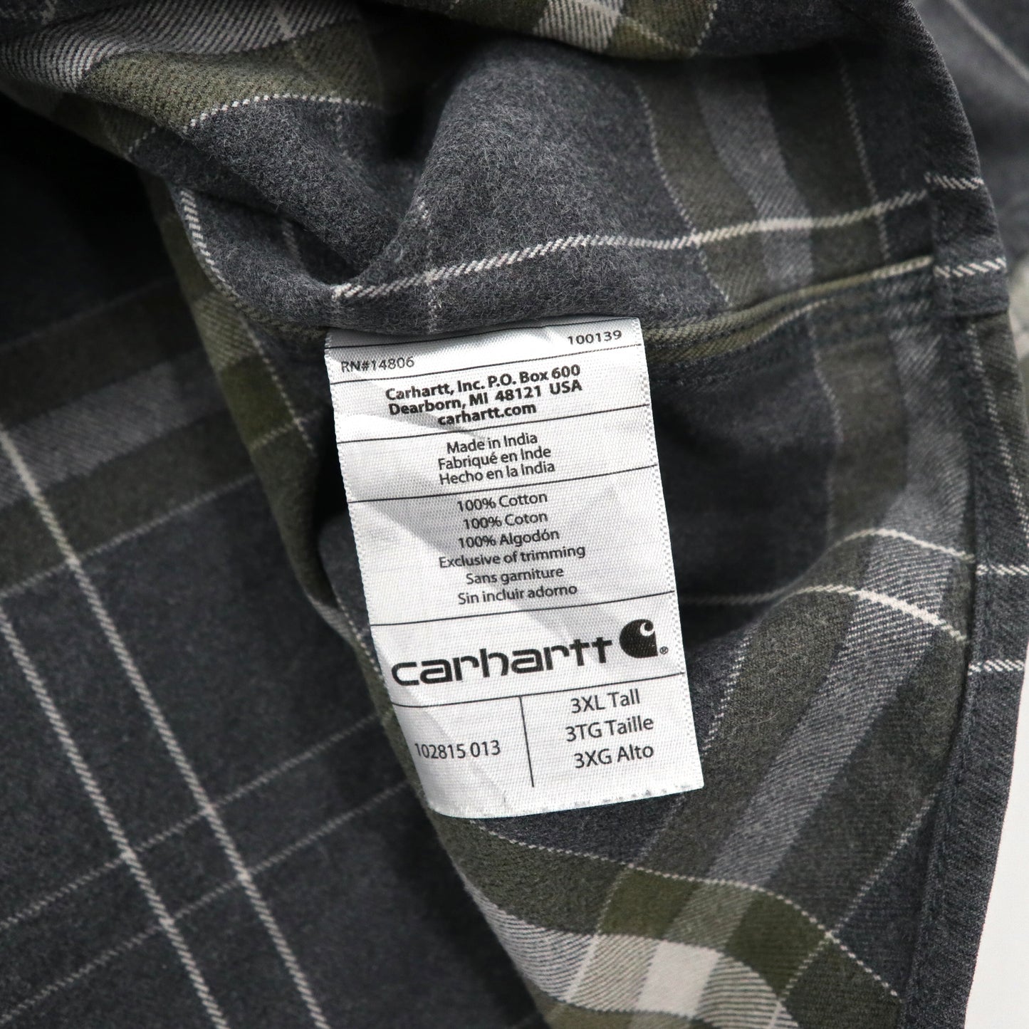 carhartt ビッグサイズ ワークシャツ 3XL グレー チェック コットン ORIGINAL FIT