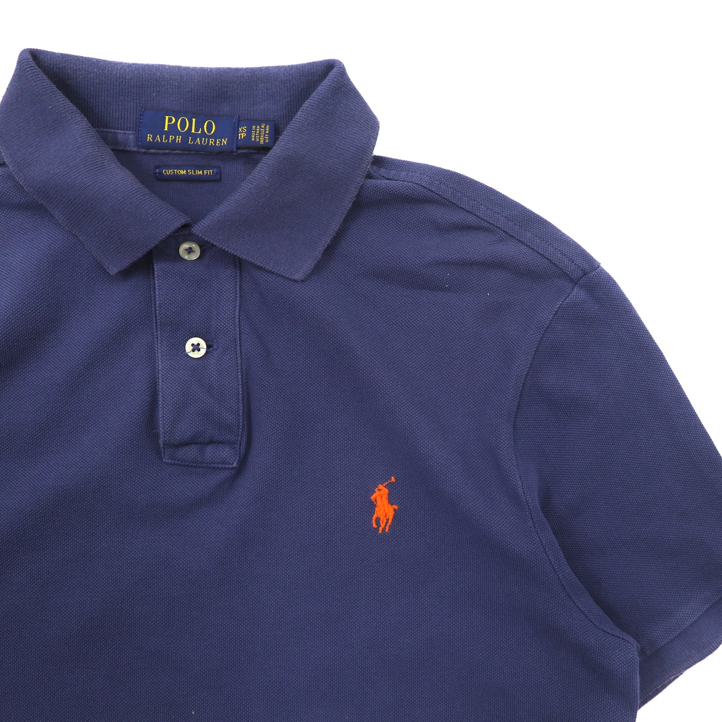 POLO RALPH  LAUREN ポロシャツ XS ネイビー コットン CUSTOM SLIM FIT スモールポニー刺繍