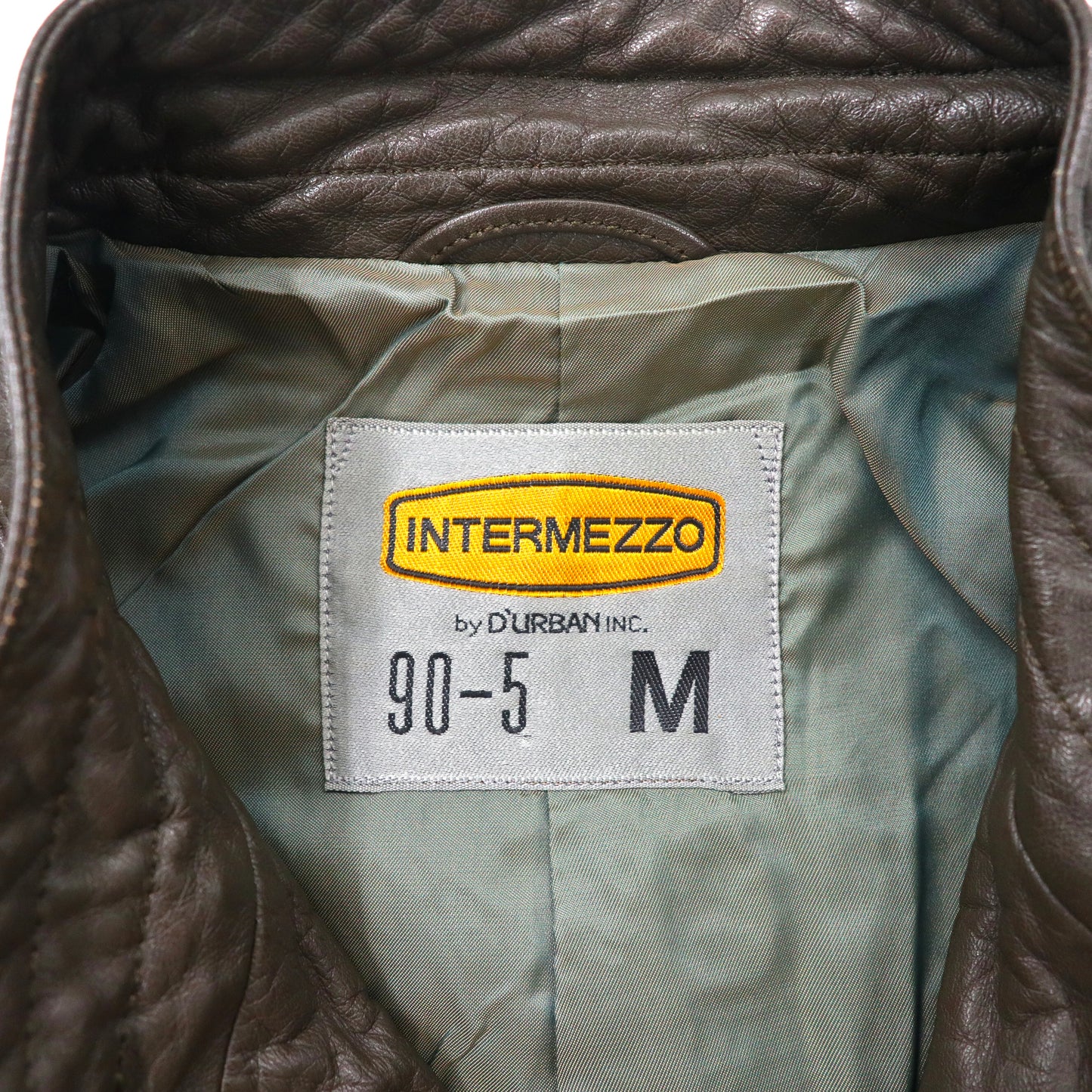 INTERMEZZO by D'URBAN ノーカラーレザージャケット M ブラウン 牛革 ドローコード 80年代 日本製