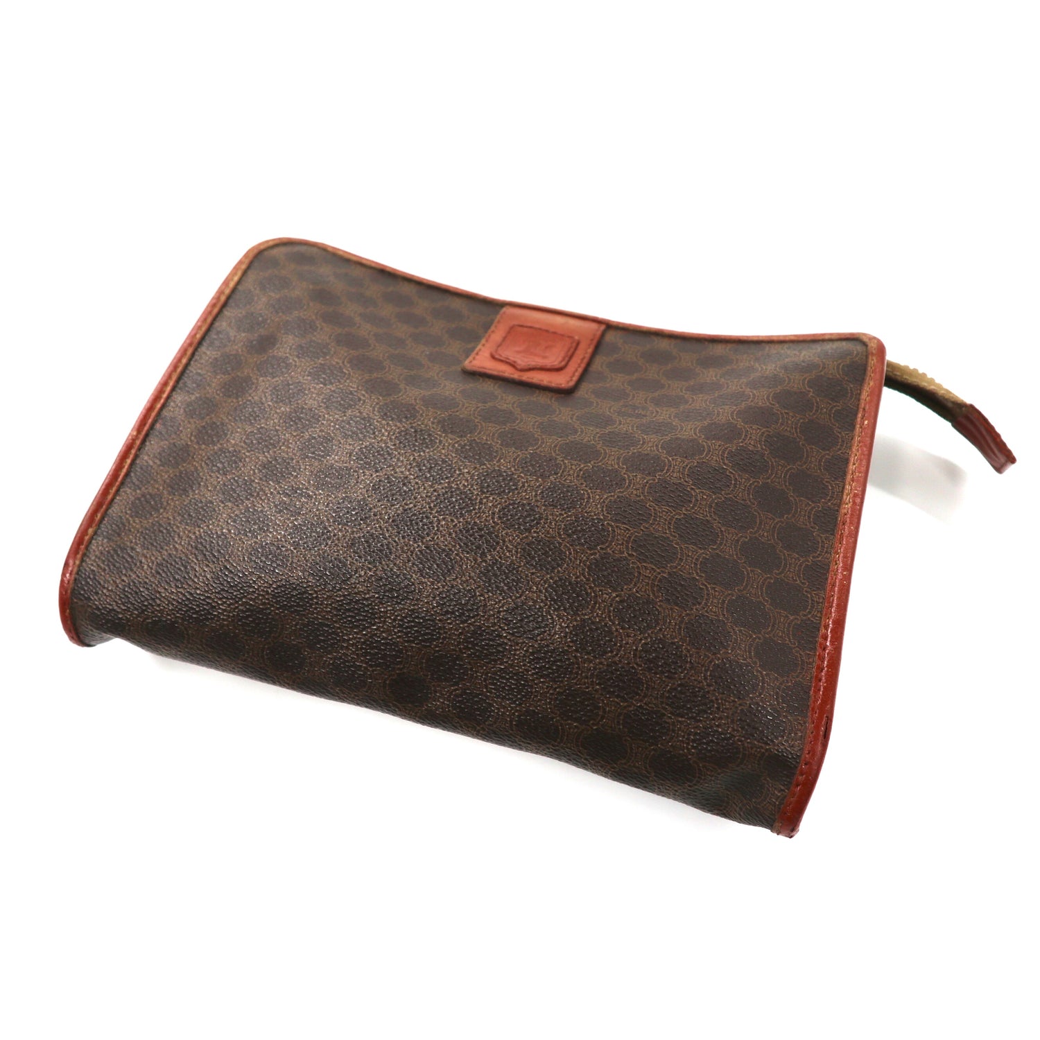 Celine Clutch Bag Brown Leather Macadam Pattern M08 Vintage