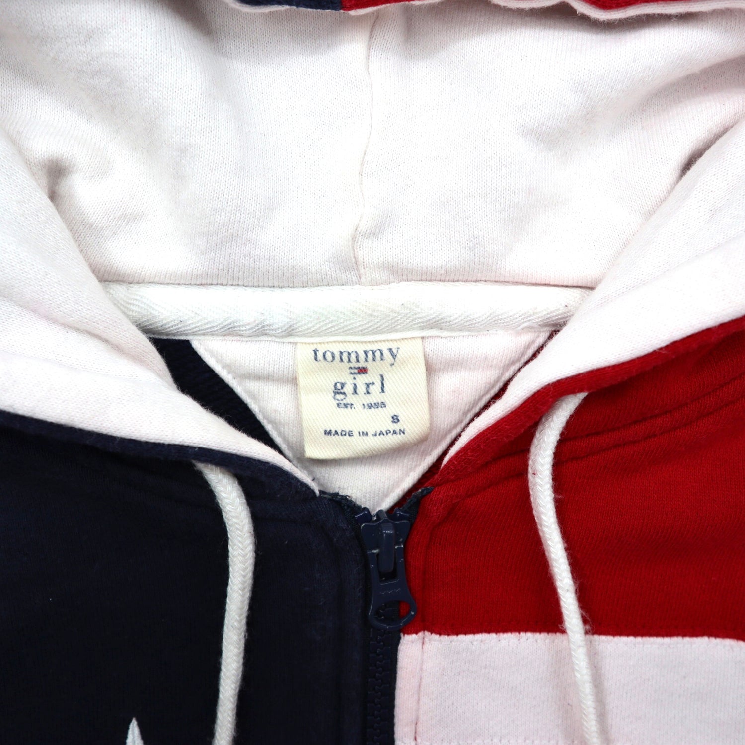 TOMMY GIRL ZIP UP HOODIE S Navy Red Cotton Star Striped Logo Logo