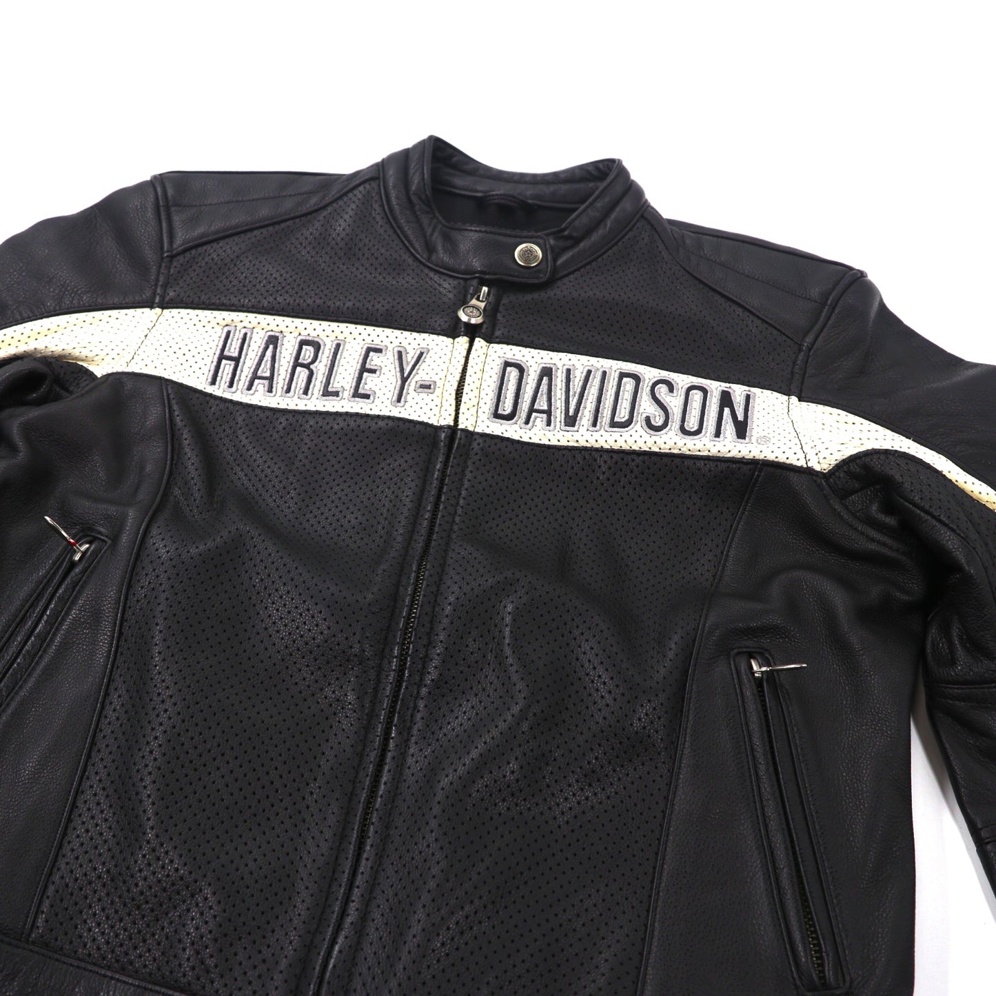 HARLEY DAVIDSON ライダースジャケット ブラック パンチングレザー-