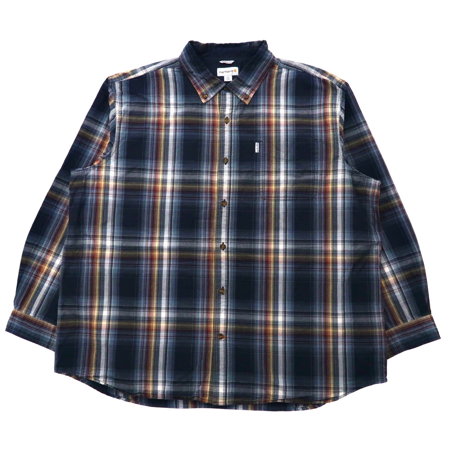 carhartt ビッグサイズ ボタンダウンシャツ 3XL ネイビー チェック コットン RELAXED FIT