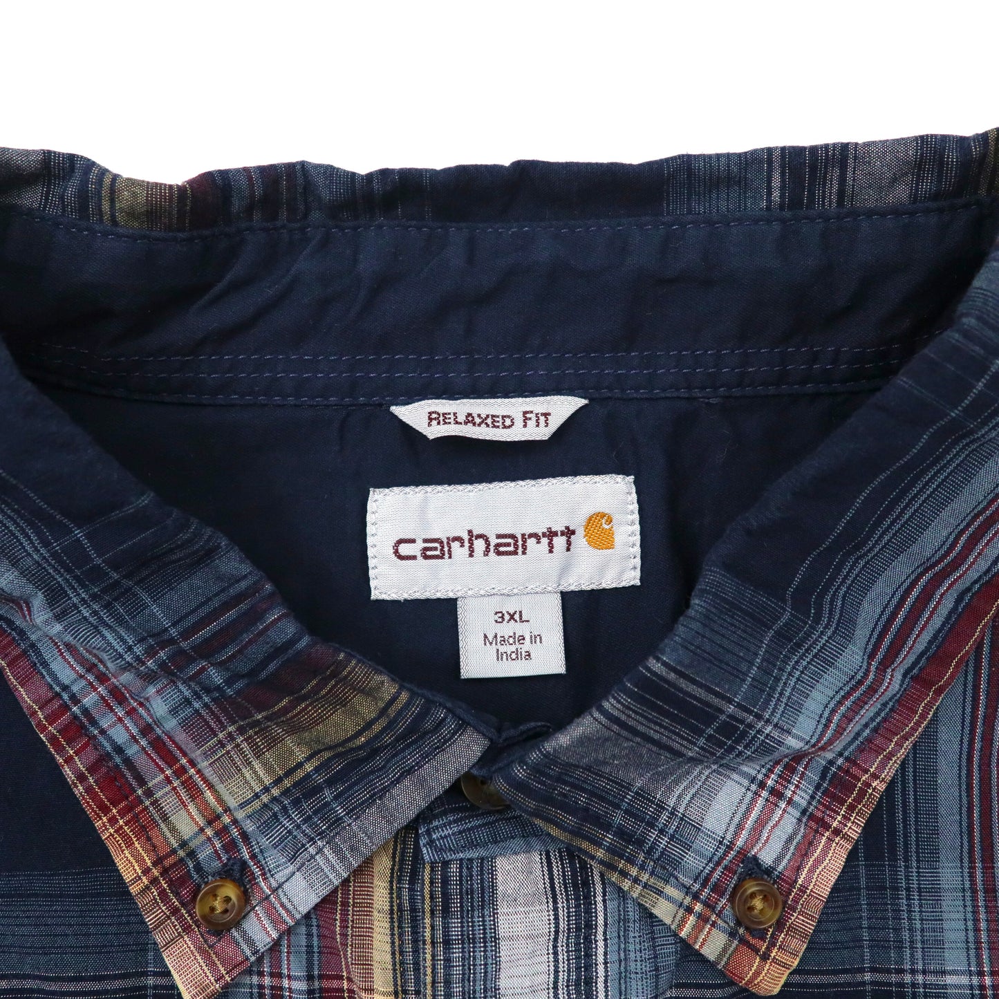 carhartt ビッグサイズ ボタンダウンシャツ 3XL ネイビー チェック コットン RELAXED FIT