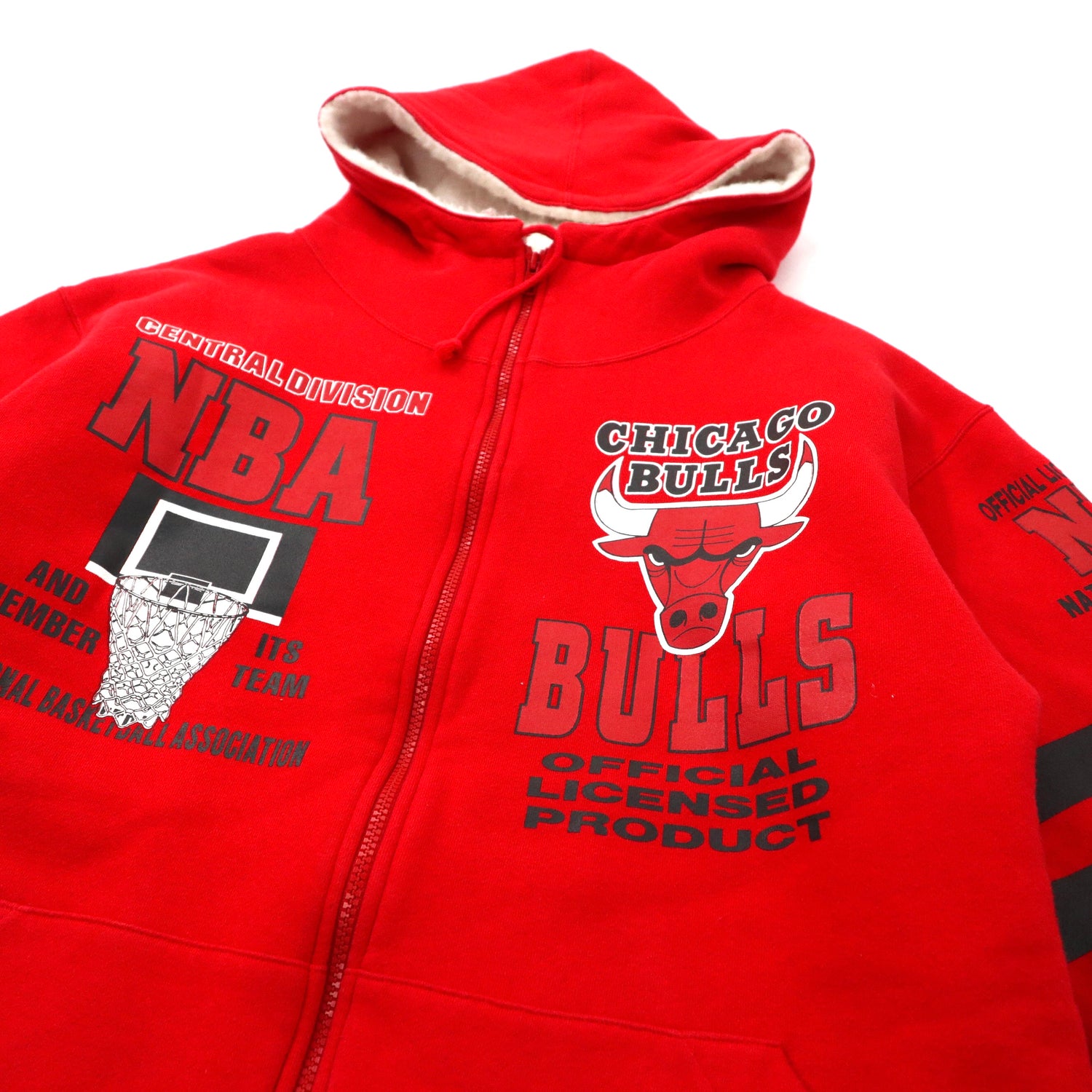 NBA big size back BOA ZIP UP HOODIE L Red Cotton Quilting Liner