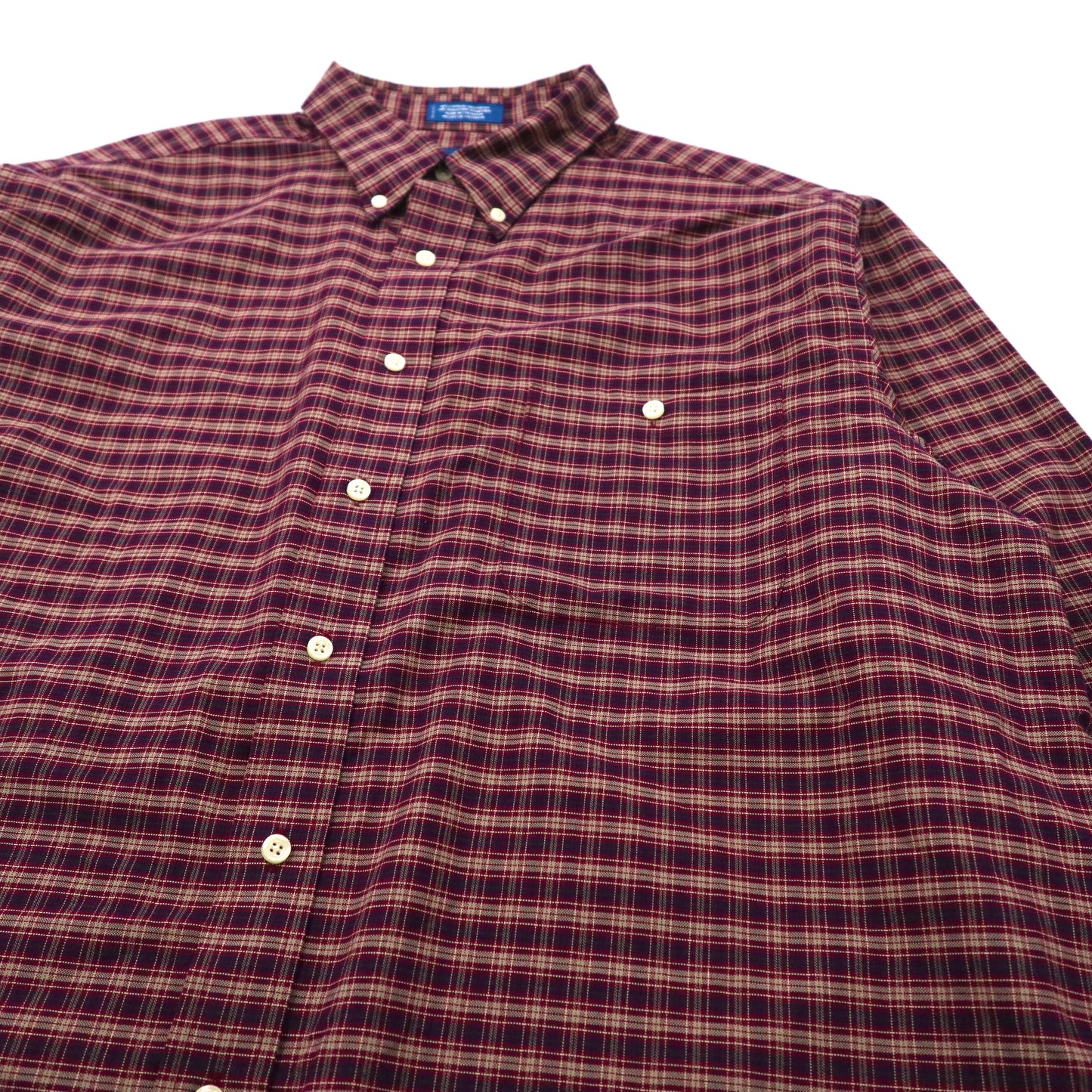 TOWN CRAFT ビッグサイズ ボタンダウンシャツ XL ネイビー チェック コットン WRINKLE FREE