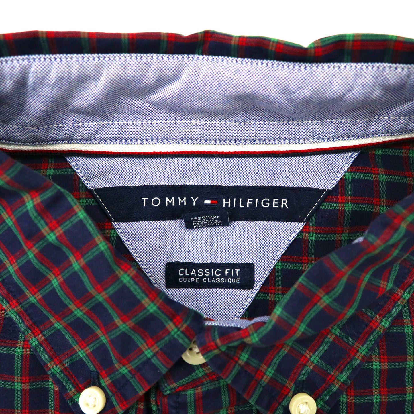 TOMMY HILFIGER ボタンダウンシャツ L ネイビー チェック コットン CLASSIC FIT
