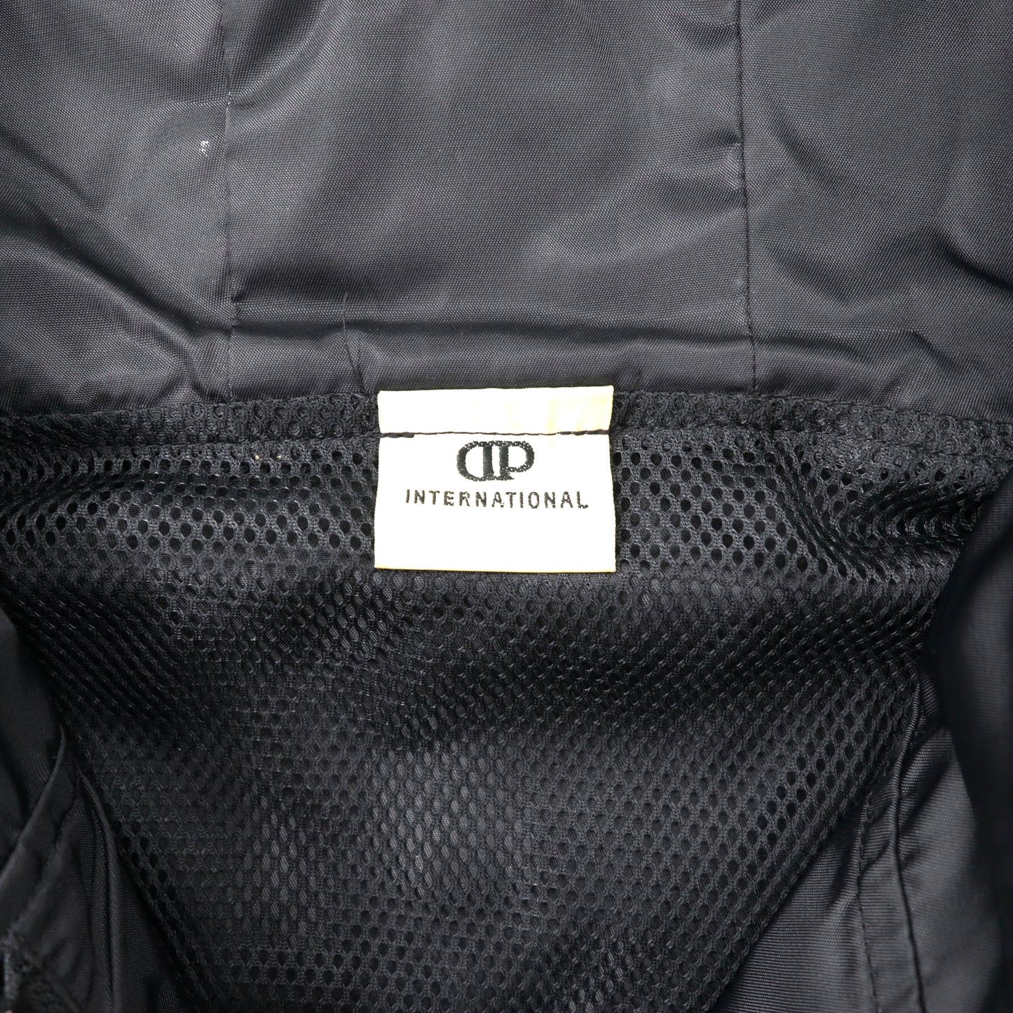 DONPELIENO INTERNATIONAL フーデッドコート XL ブラック ナイロン 異素材切り替え ロゴ刺繍