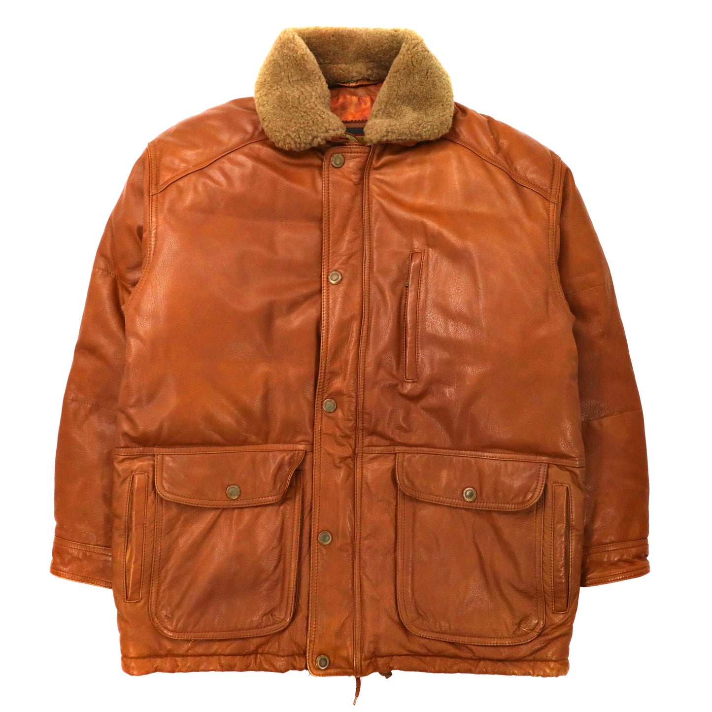 B spare BOA leather Puffer Jacket XL Brown Cowhide 90s – 日本然リトテ