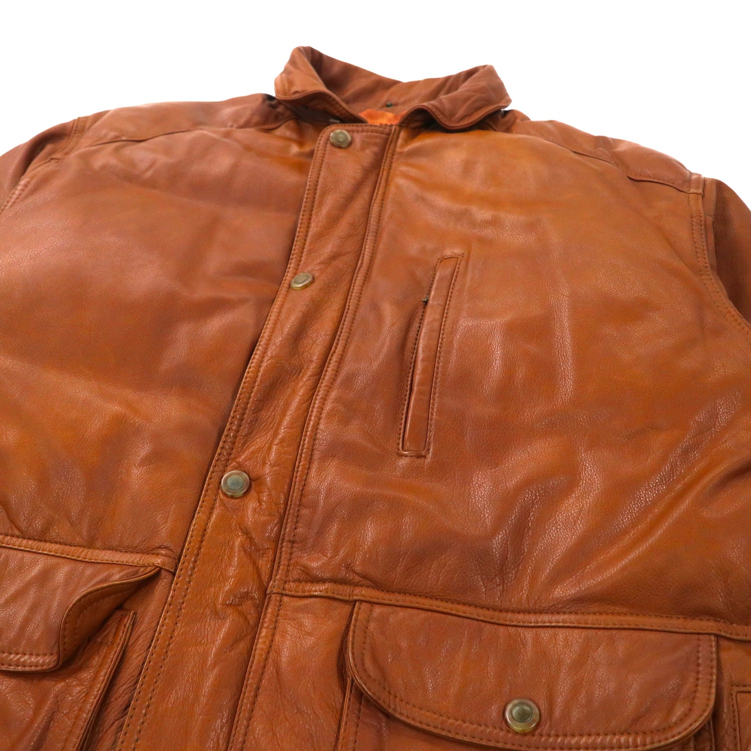 B spare BOA leather Puffer Jacket XL Brown Cowhide 90s – 日本然リトテ