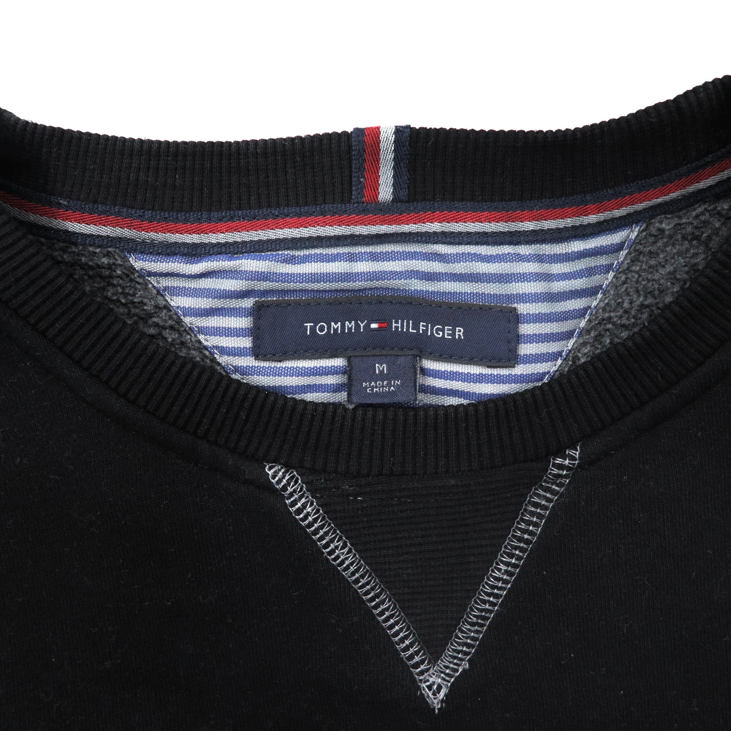 TOMMY HILFIGER Logo Print Sweatshirt M Black Cotton Brushed Lining