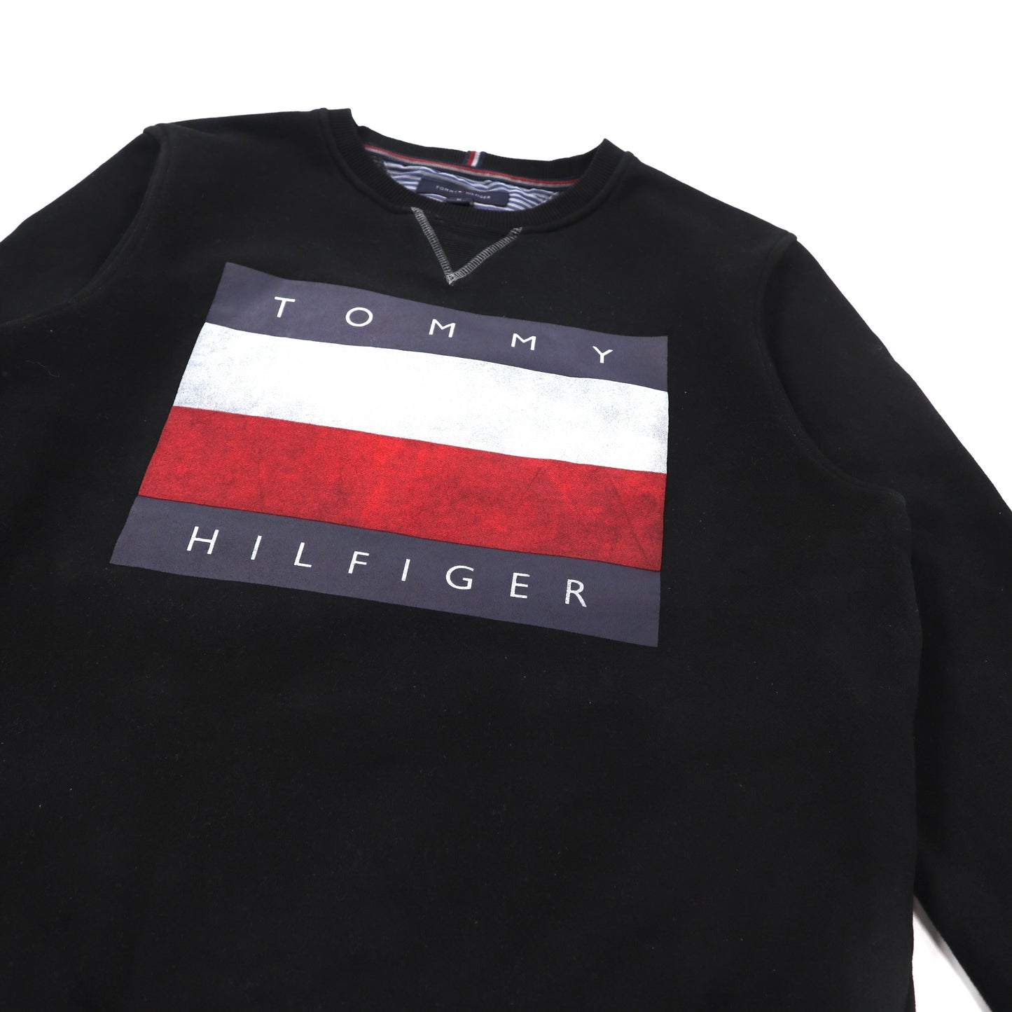 TOMMY HILFIGER ロゴプリントスウェット M ブラック コットン 裏起毛 前V