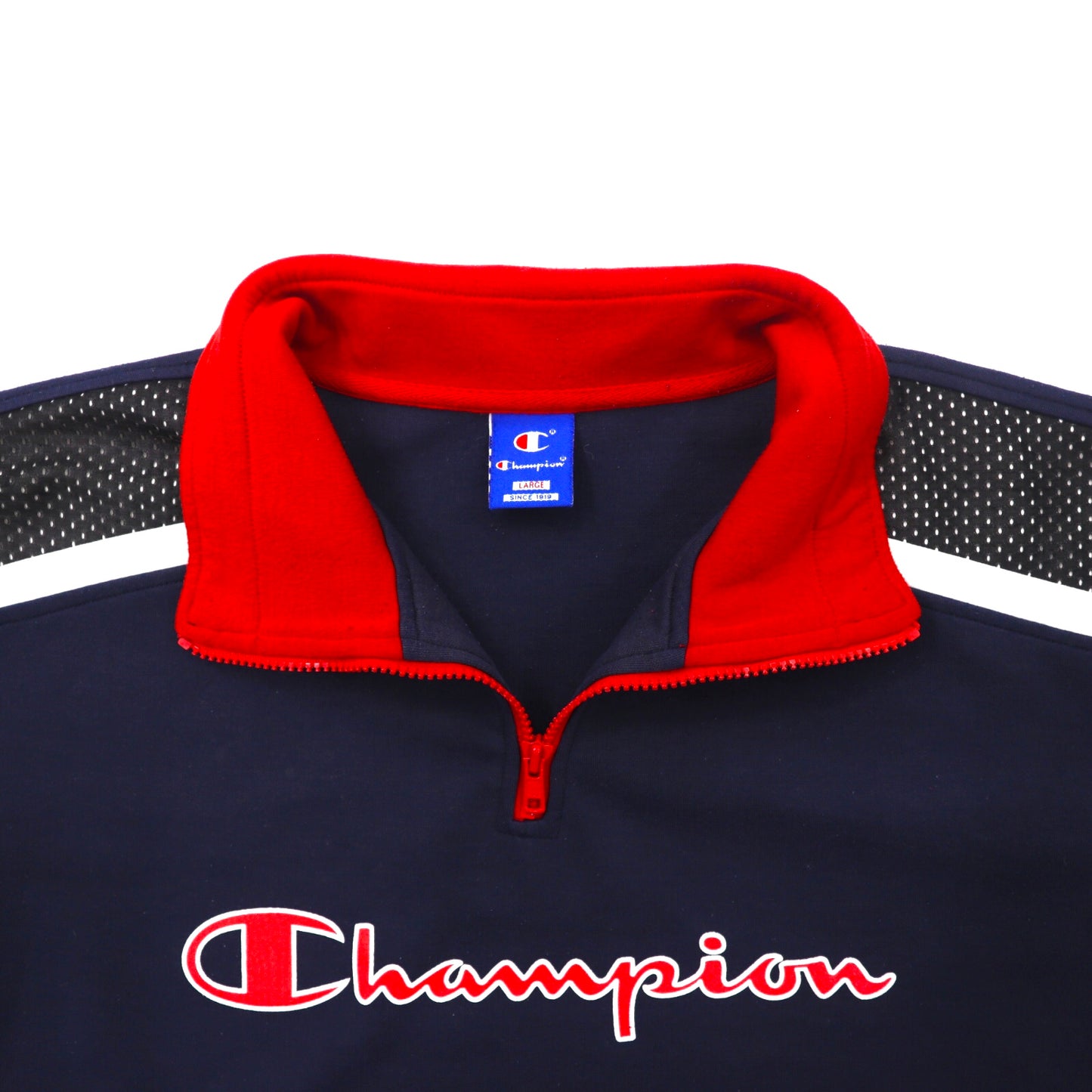Champion ハーフジップスウェット L ネイビー コットン スクリプトロゴプリント 90年代
