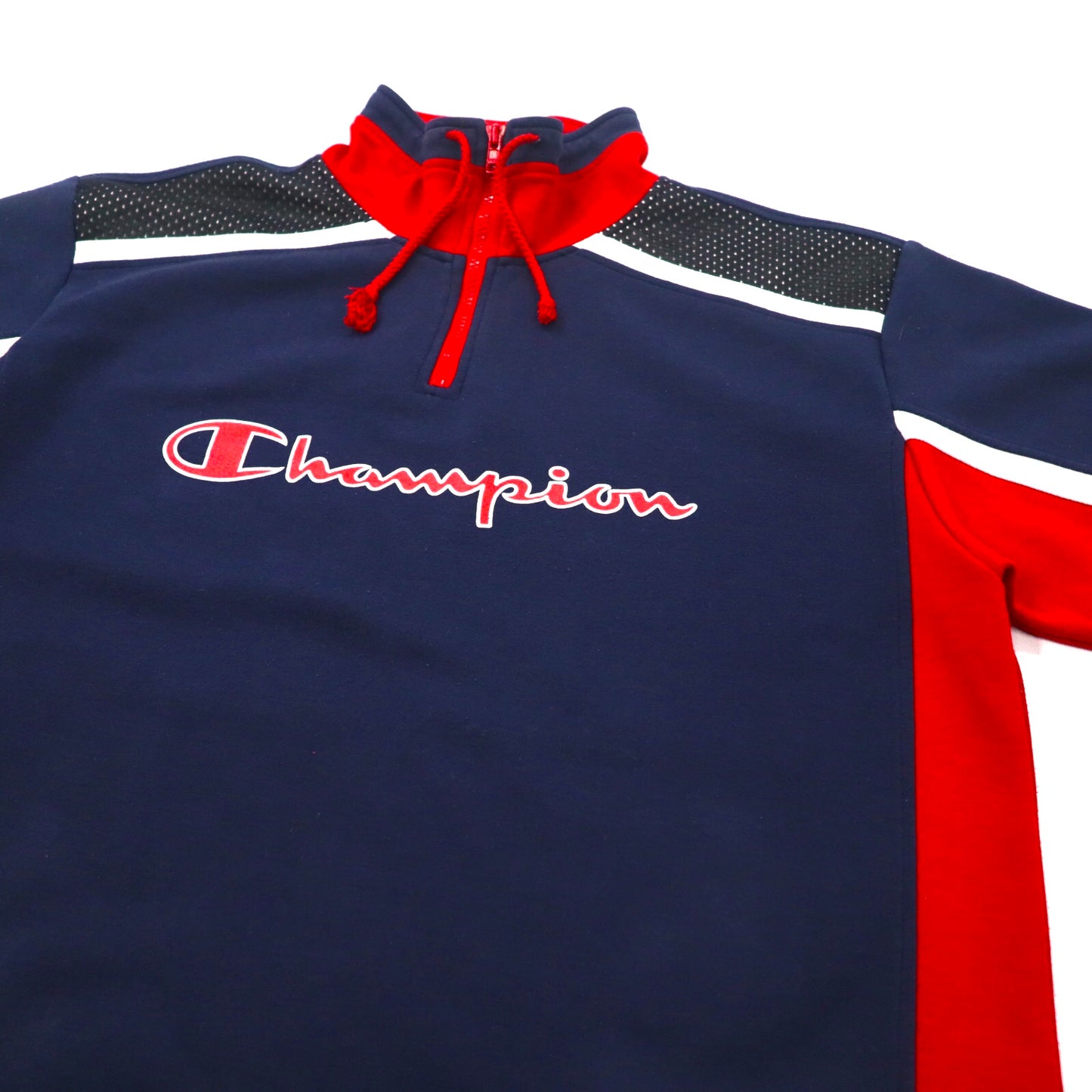 Champion ハーフジップスウェット L ネイビー コットン スクリプトロゴプリント 90年代