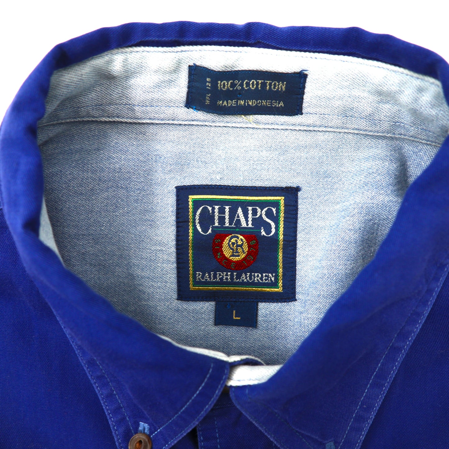 CHAPS RALPH LAUREN 半袖ボタンダウンシャツ L ブルー コットン ビッグサイズ スモールロゴ刺繍