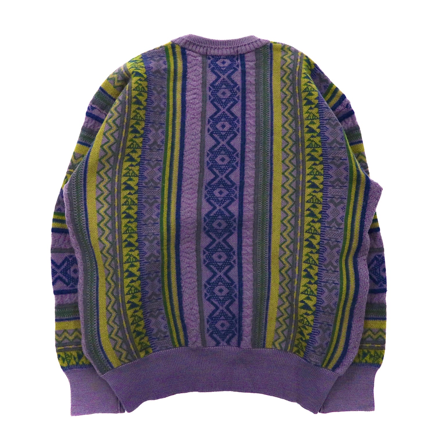 【90sオールド】ビンテージ　総柄　デザインウールニットセーター　パープル　国産カラーパープル紫色