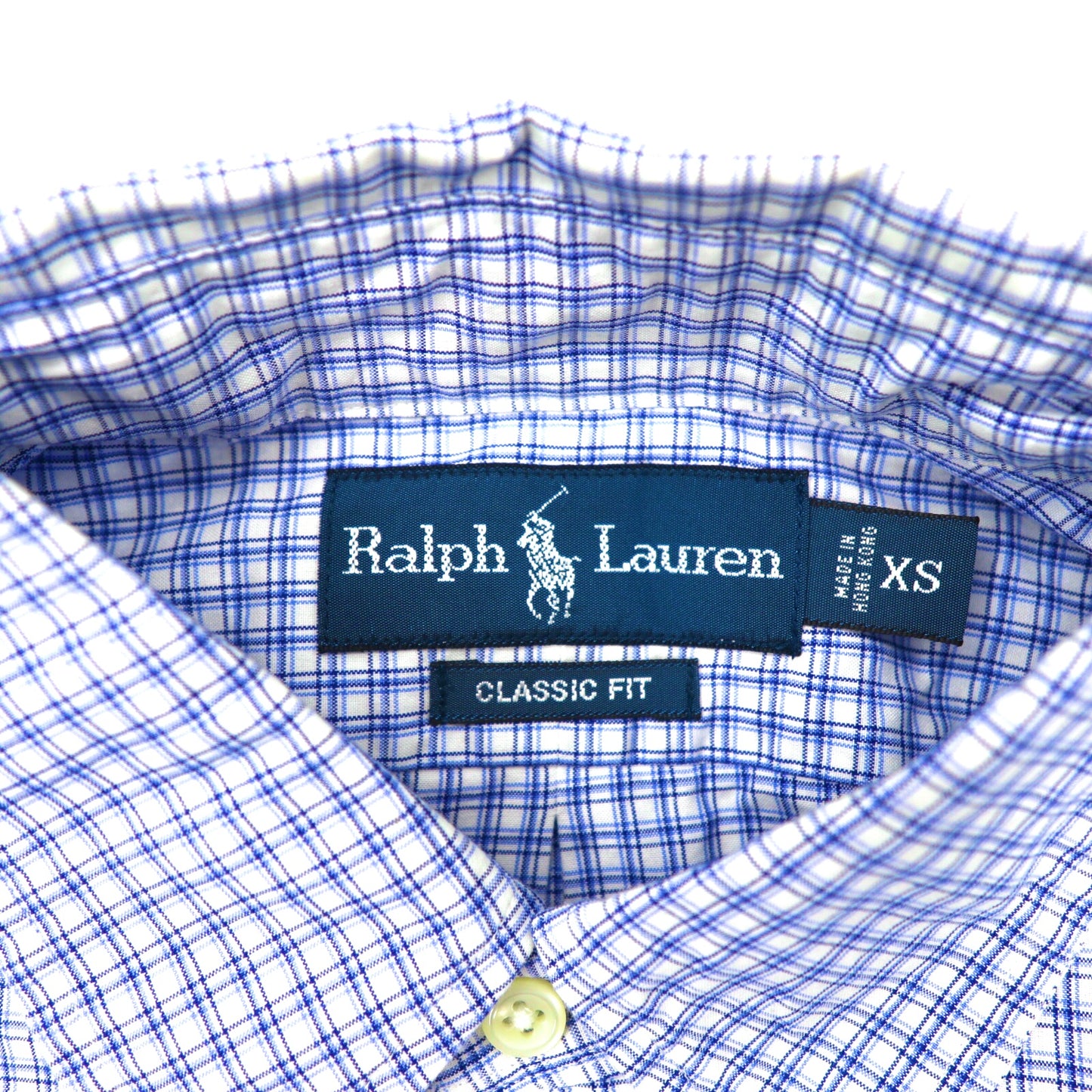 Ralph Lauren ボタンダウンシャツ XS ブルー チェック コットン CLASSIC FIT スモールロゴ刺繍