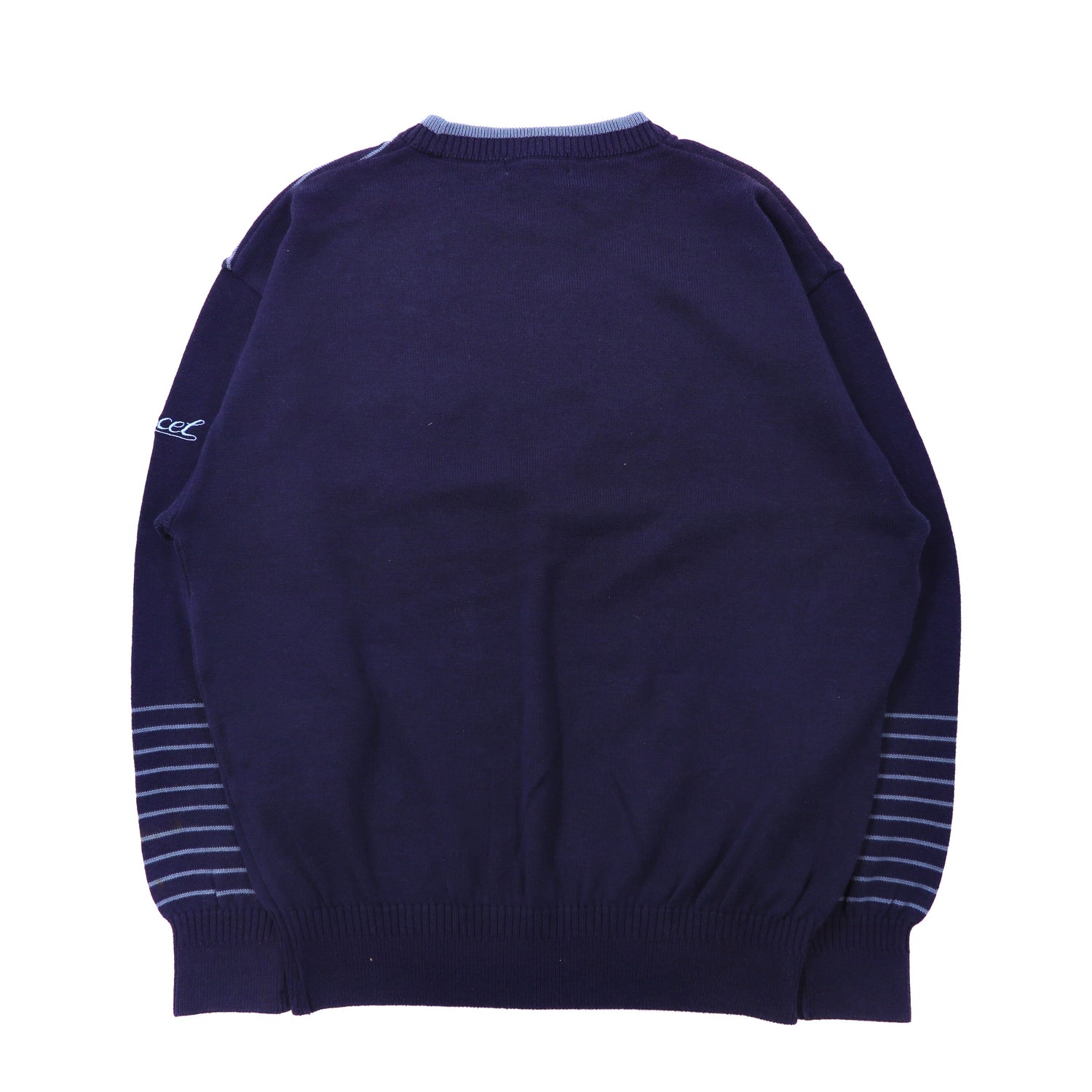 Lancel Knit Sweater L Navy Acrylic Character Embroidery 90s Japan 