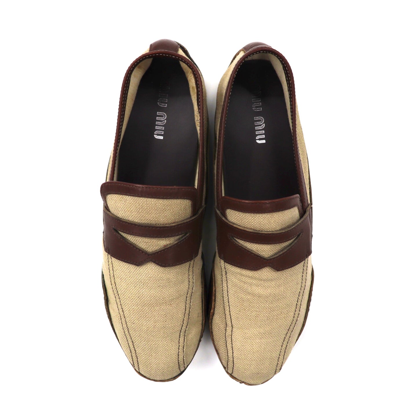 MIU MIU Driving Shoes Loafers US7 Canvas Leather Made in Italy