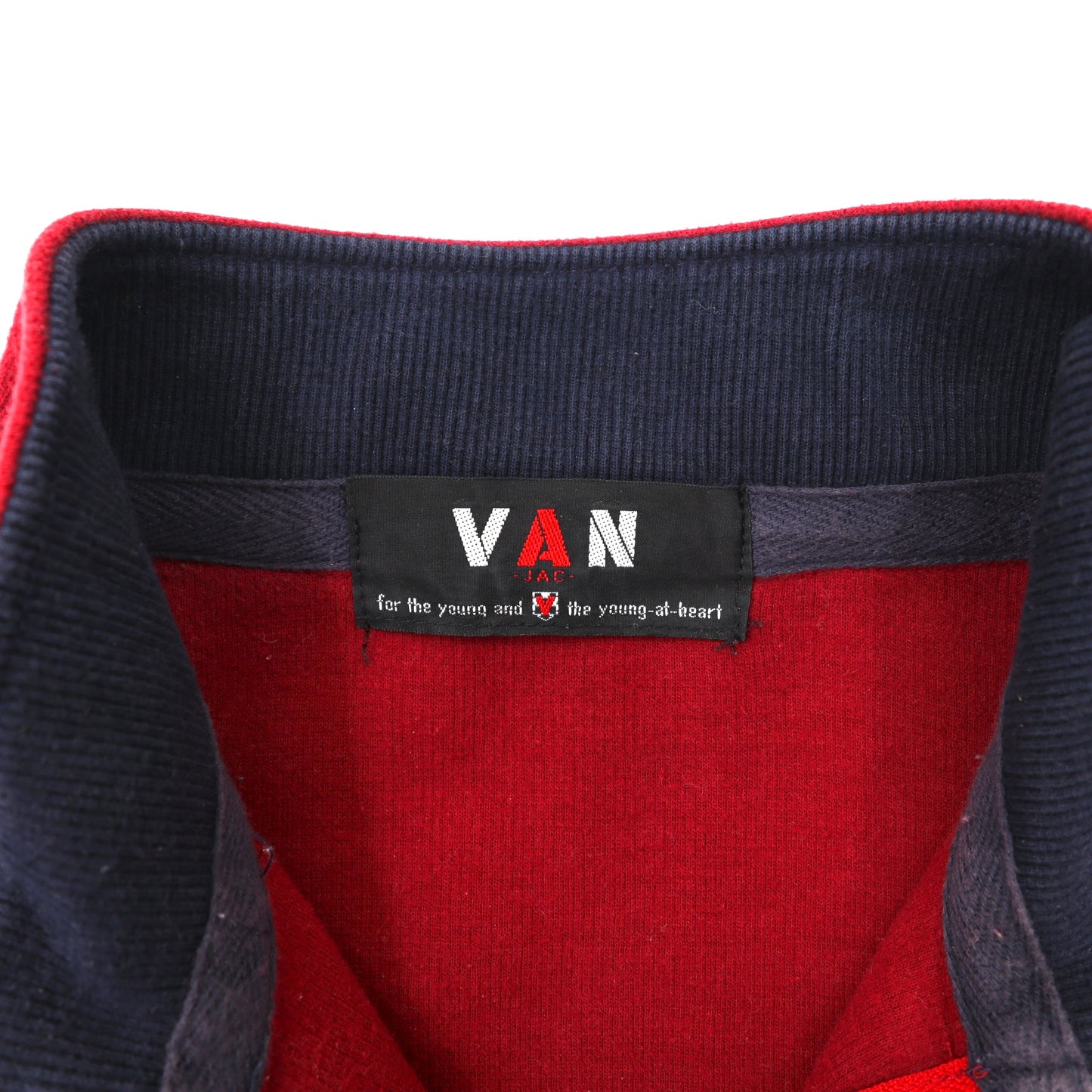 VAN-JAC- ハーフジップスウェット M レッド コットン ロゴ刺繍