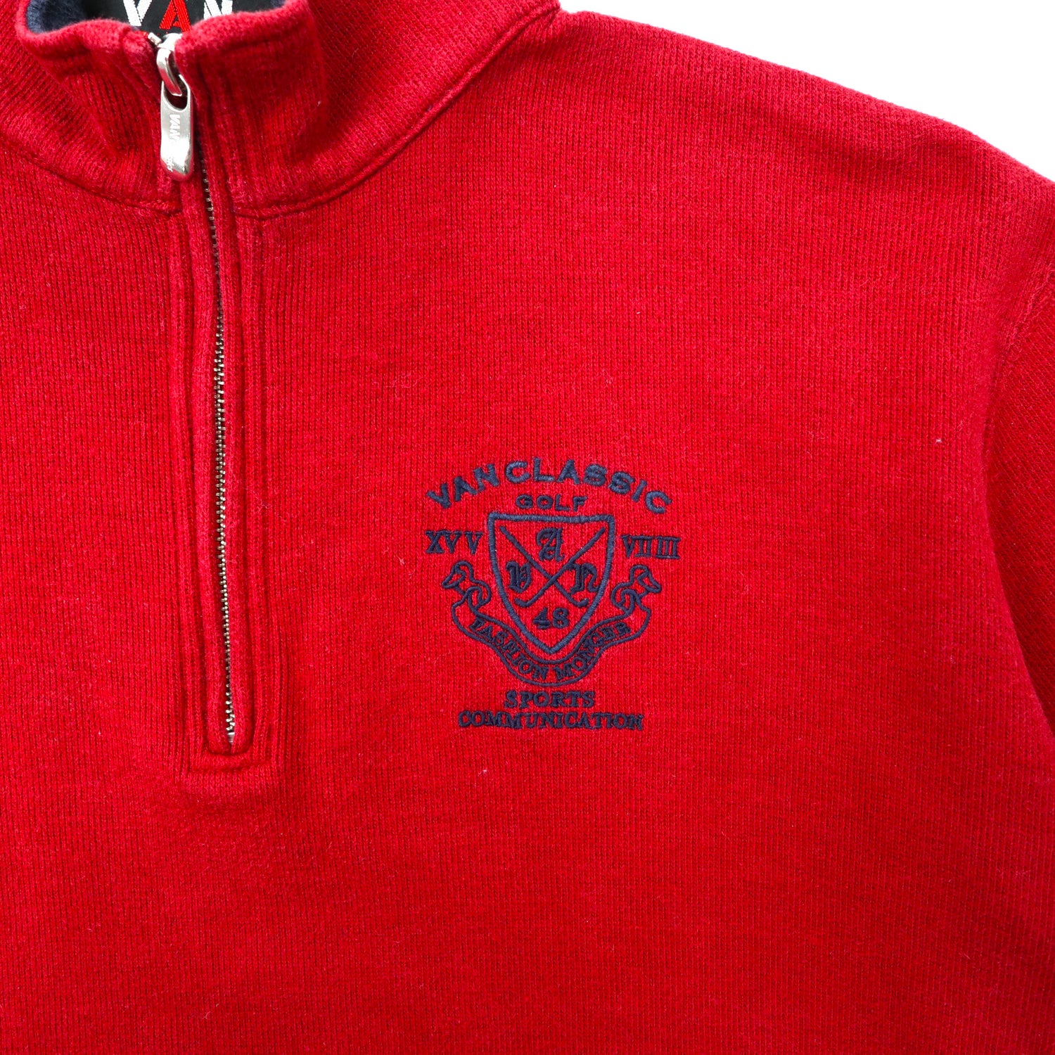 VAN-JAC-Half Zip Sweatshirt M Red Cotton Logo Embroidery – 日本然